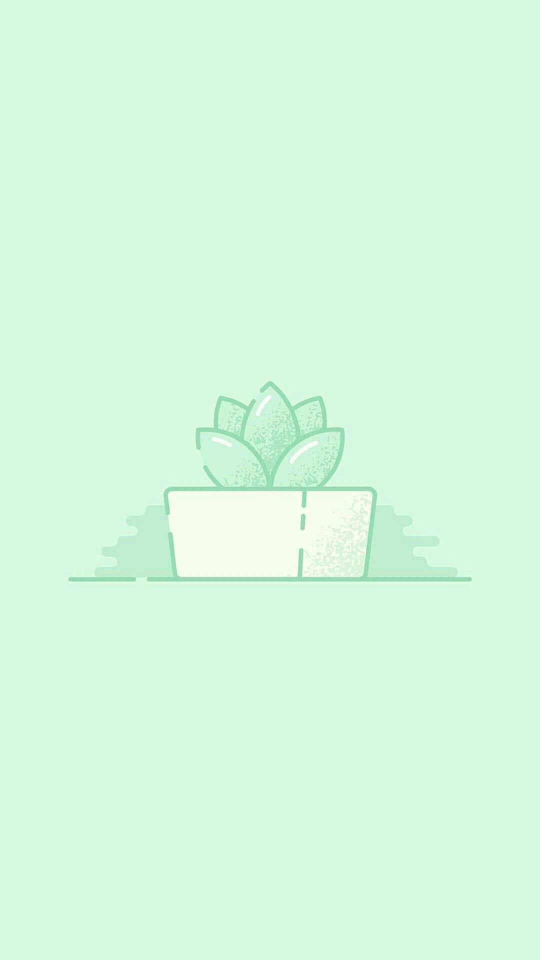 Pastelgroen Agtergrond Plantpot Muurpapier
