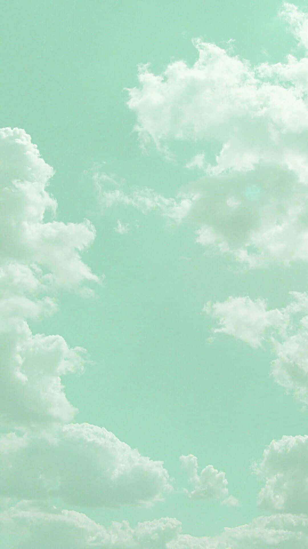 Pastelgroen Agtergrond Wit Wolke Muurpapier