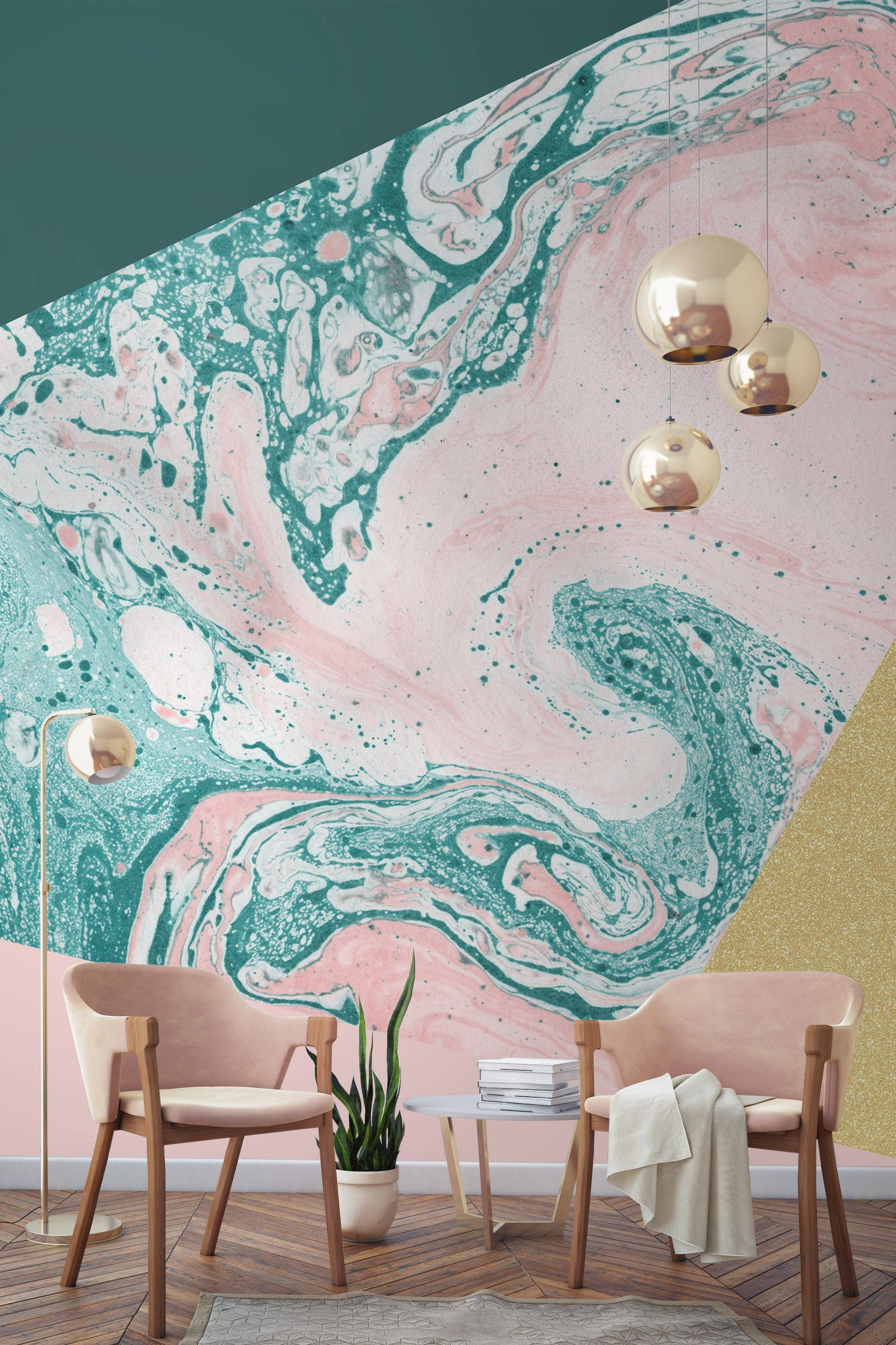 Pastelgroen en Pienk Marmer Muur Muurpapier