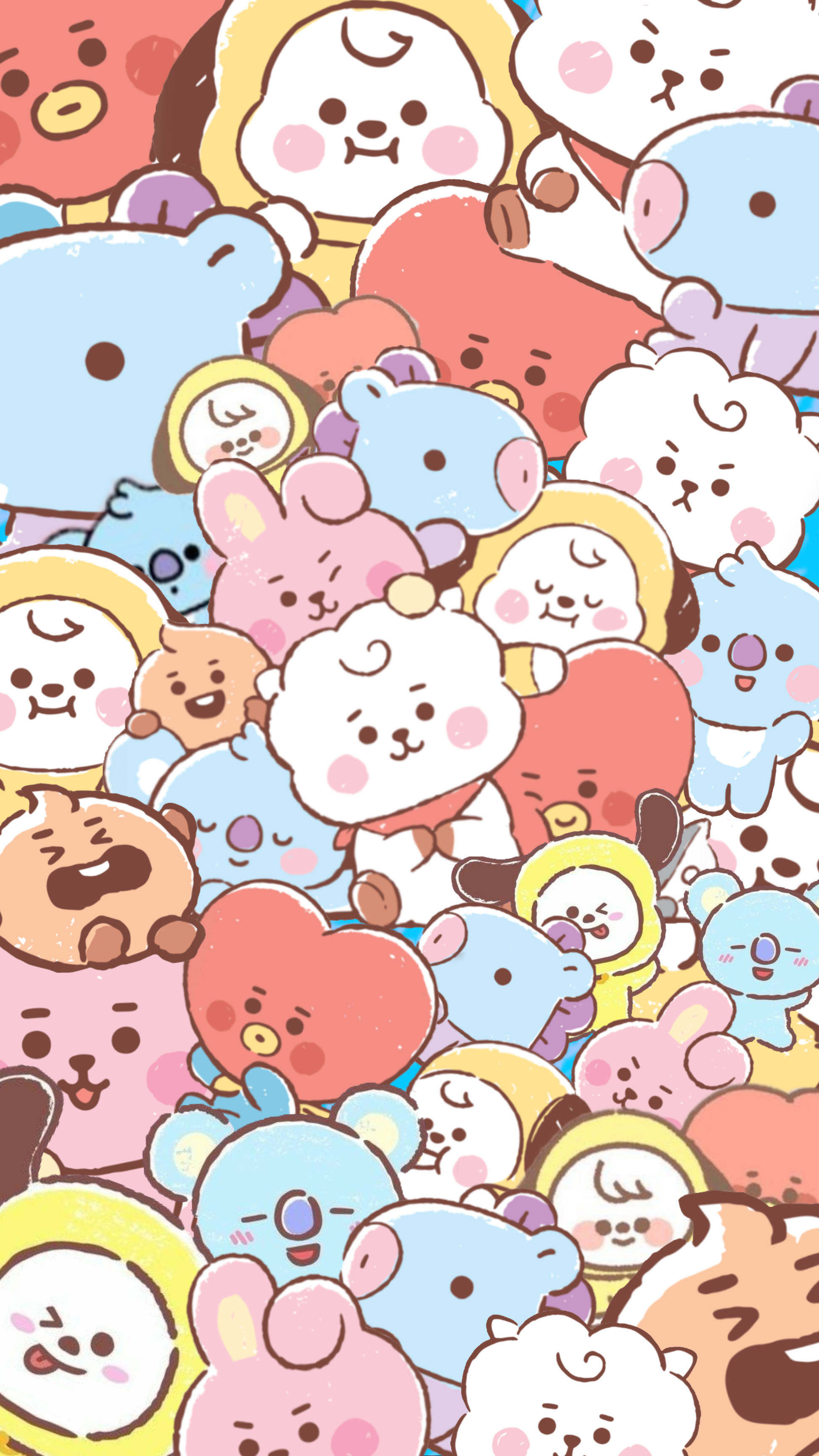 Pastelpers Cooky en BT21 Vriende Muurpapier