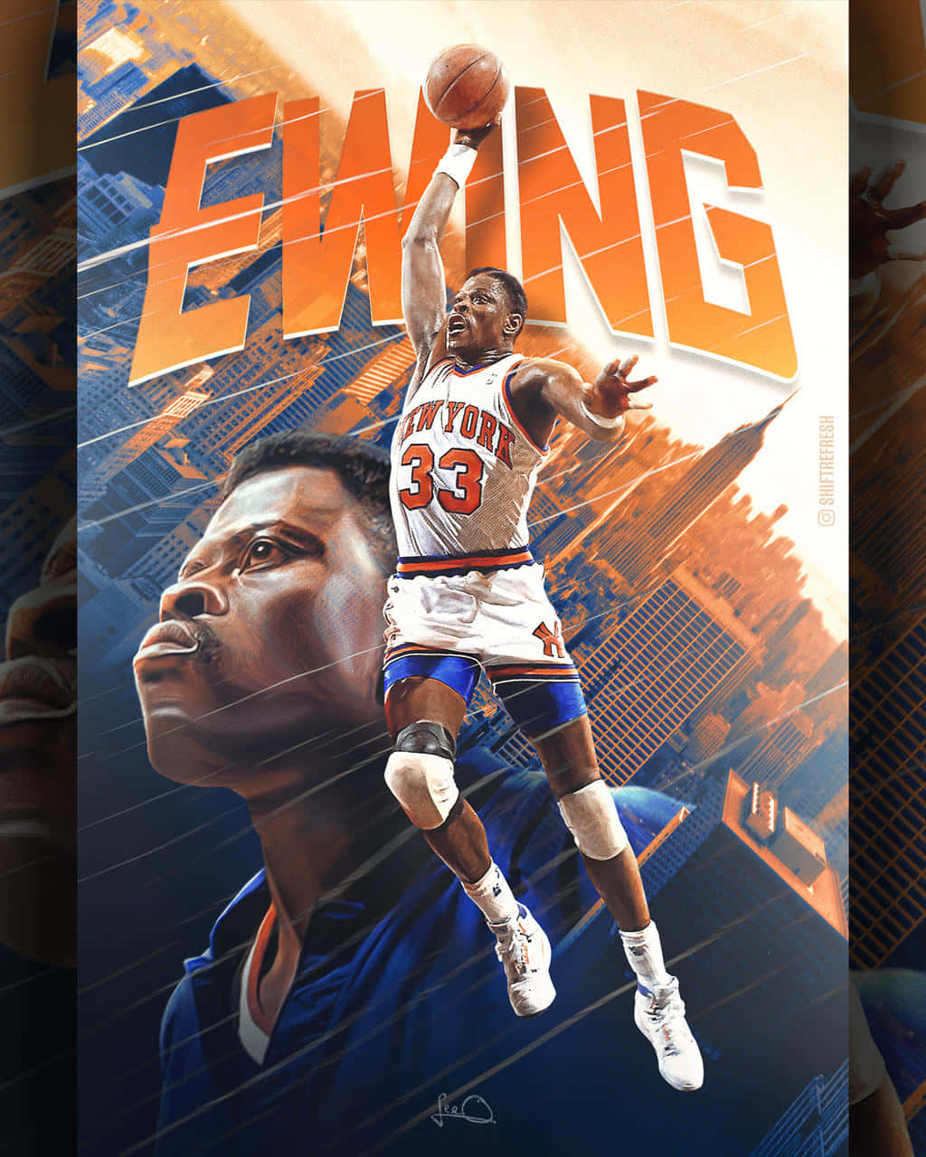 Patrick Ewing-dunk grafiese kunsposter Muurpapier