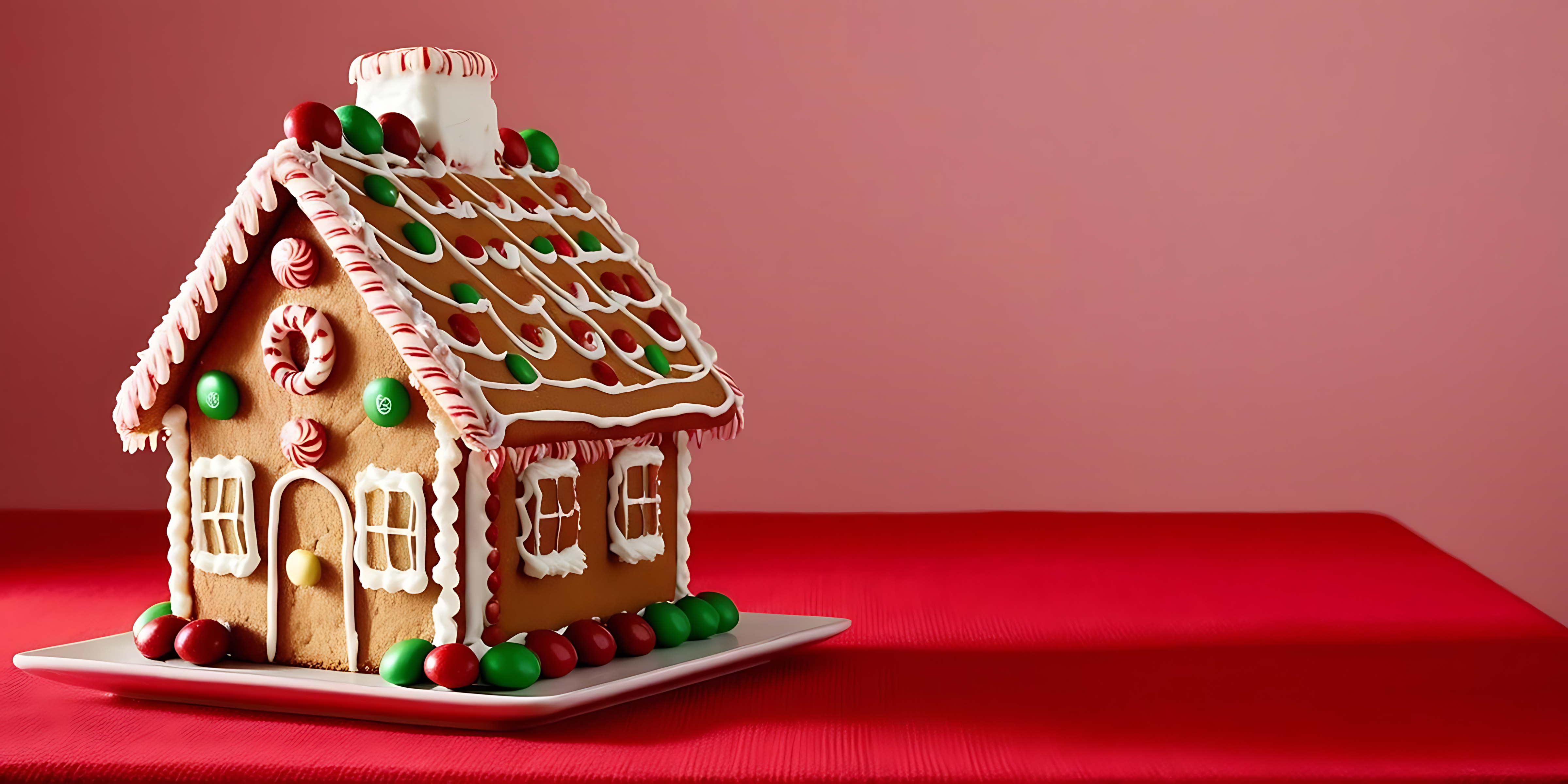 Peperkoekhuis met rooi agtergrond Muurpapier