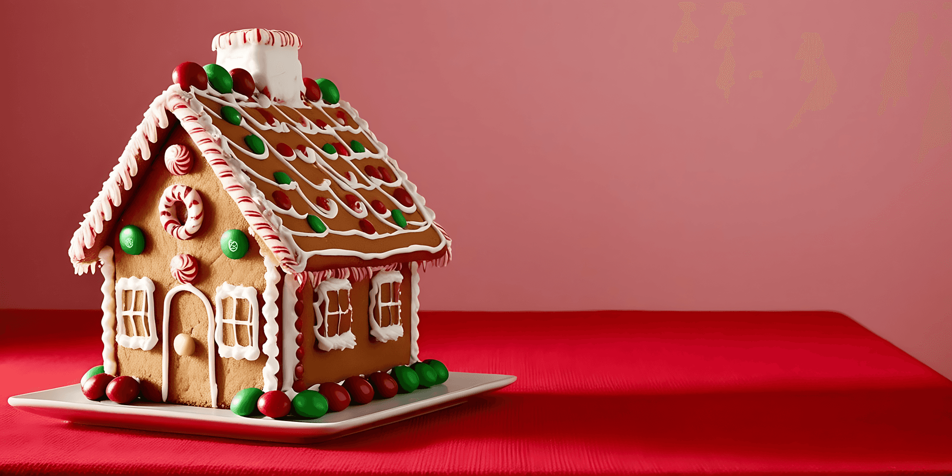 Peperkoekhuis met rooi agtergrond Muurpapier