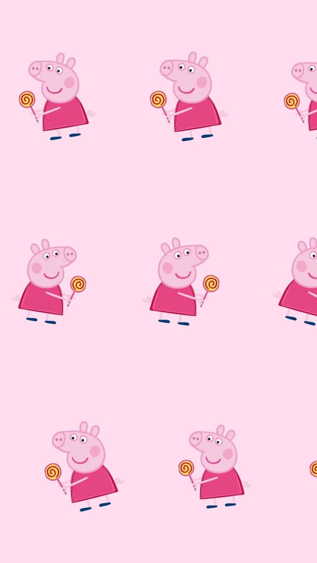 Peppa Pig geniet 'n spiraalstokkielekker op 'n iPhone-agtergrond. Muurpapier