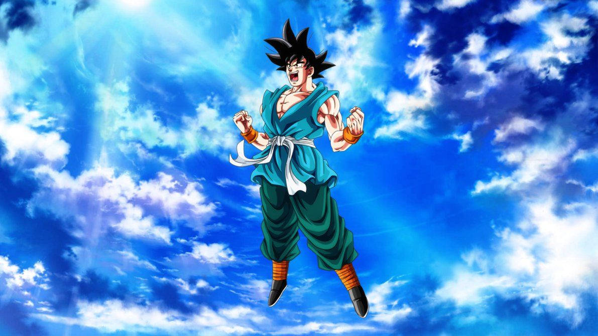 Behangpapier van Goku se transformasie na Saiyan bo God-vorm.