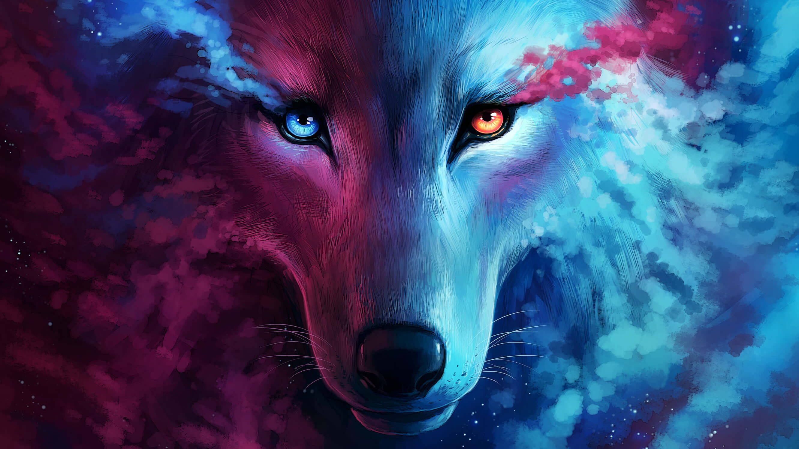 Pers en Blou Galaksiestapelwolf Muurpapier