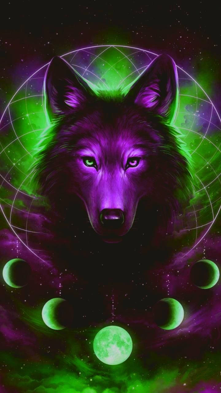 Pers en Groen Galaksiestapwolf Muurpapier
