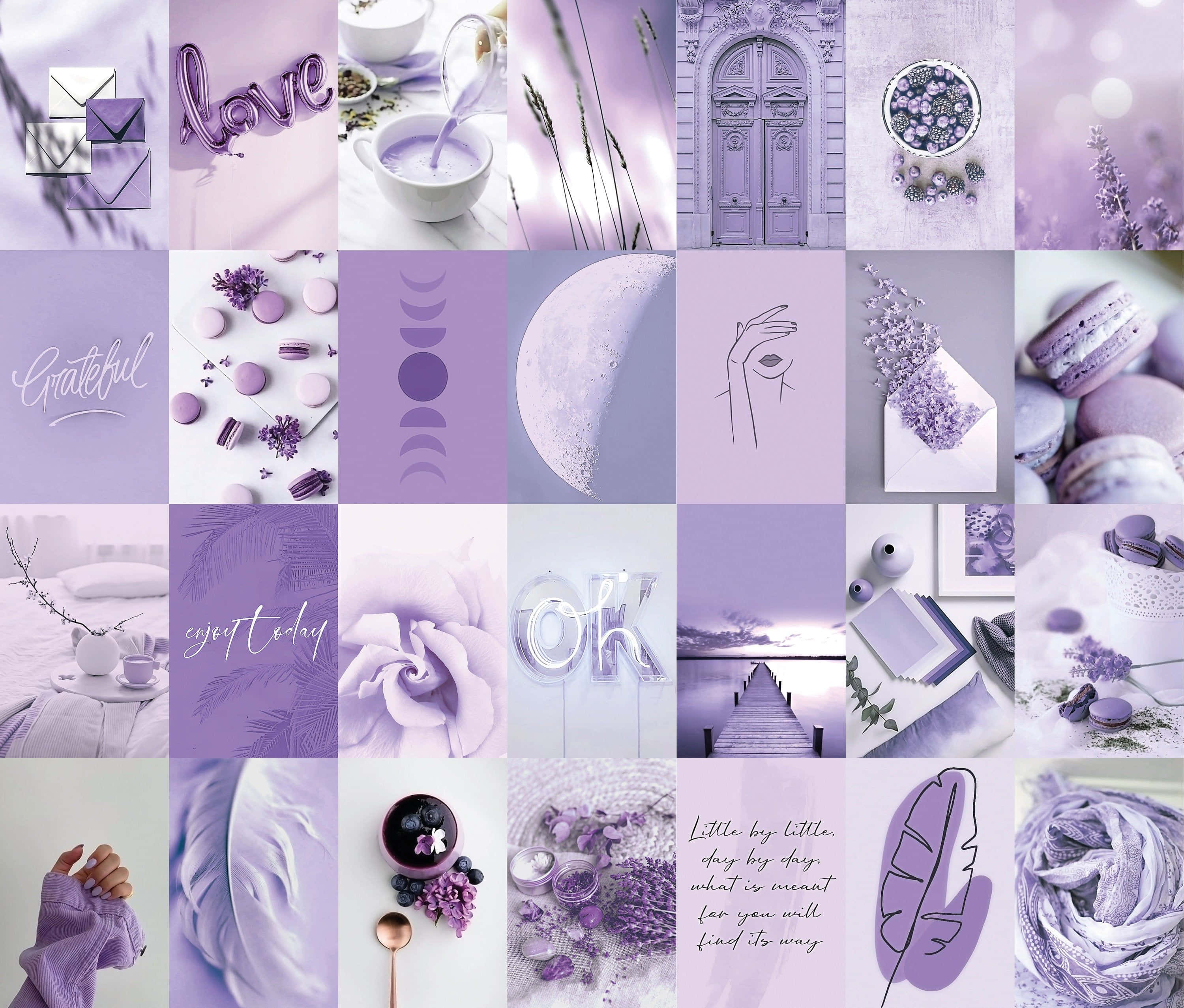 Pers Estetiese Collage Sagte Laventel Muurpapier