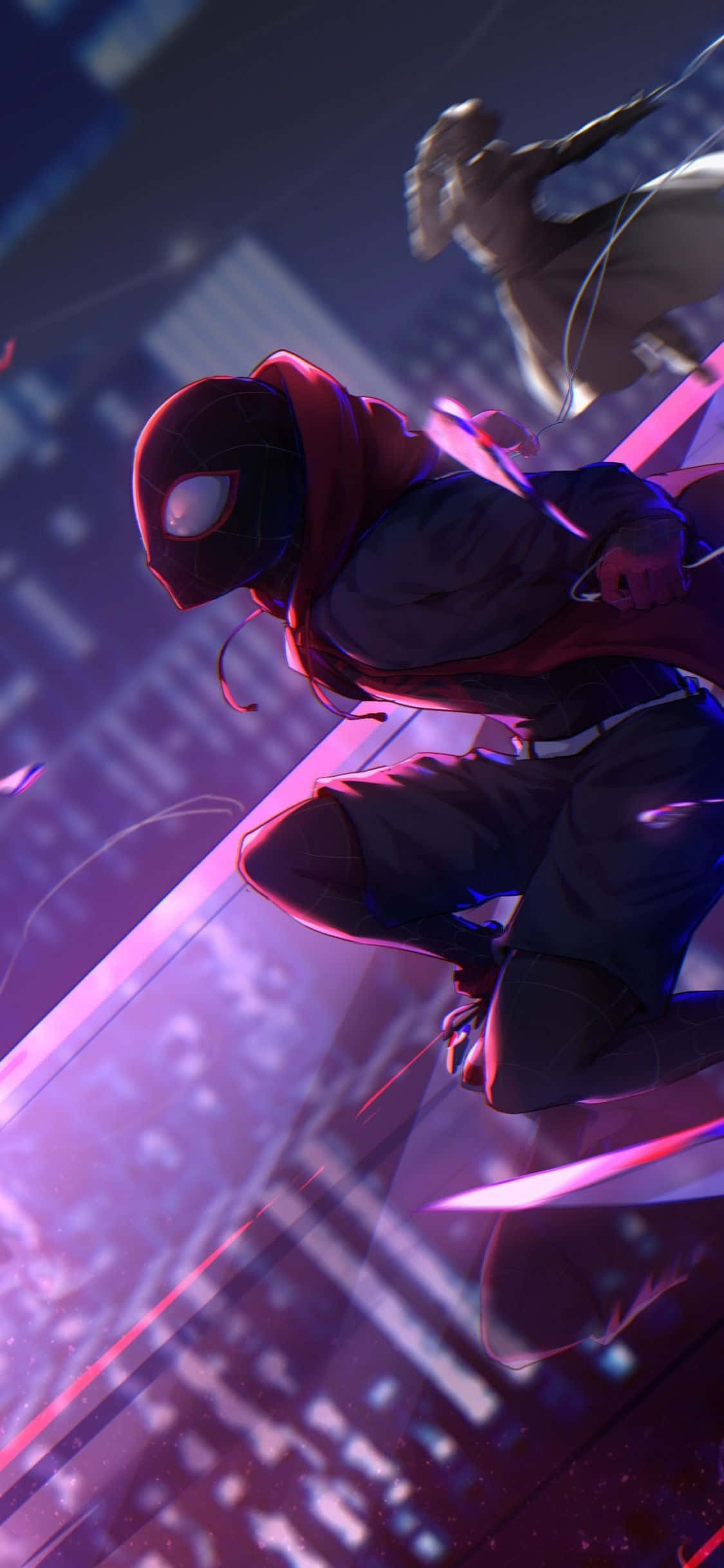 Pers Neon Lig Spider Man Miles Morales iPhone Muurpapier