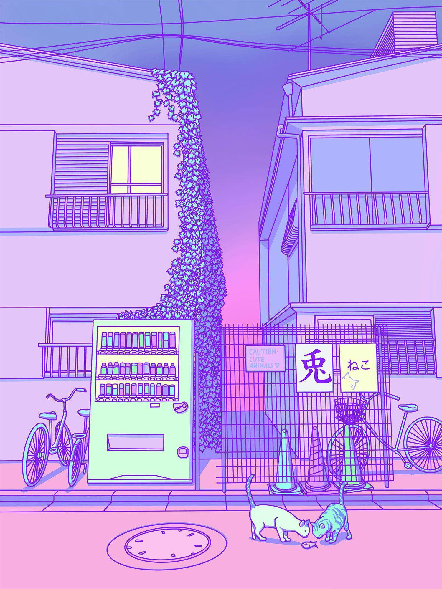 Pers Pastel Estetiese Tokio Straat Muurpapier