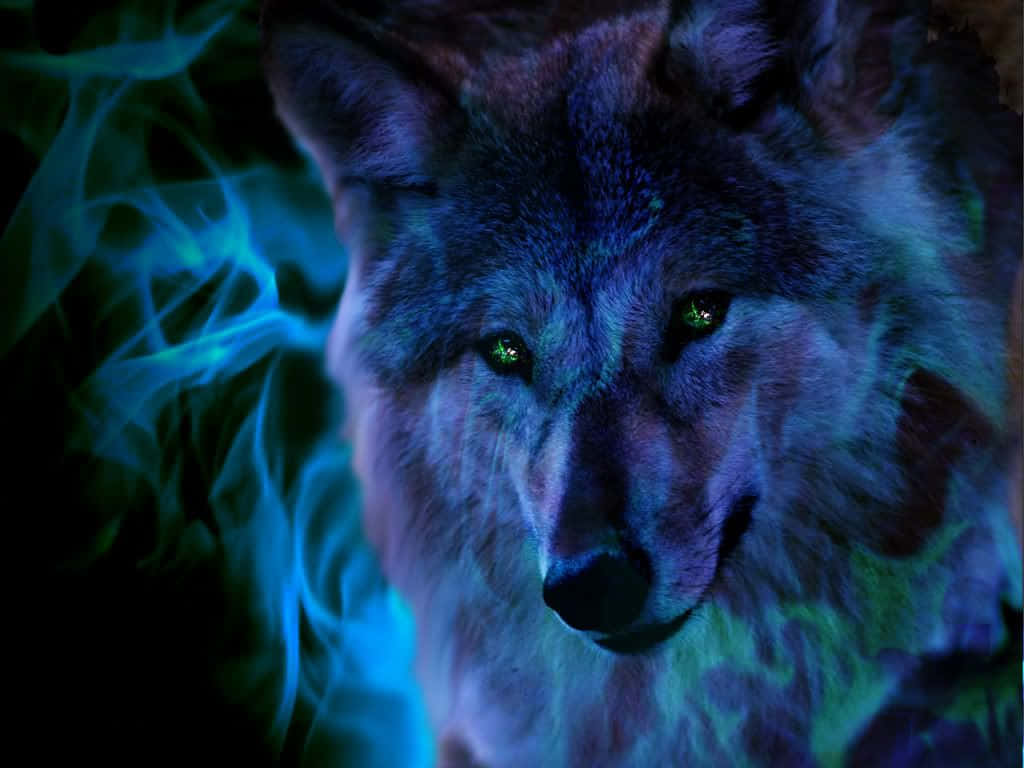 Pers Vlam Koel Blou Wolf Muurpapier