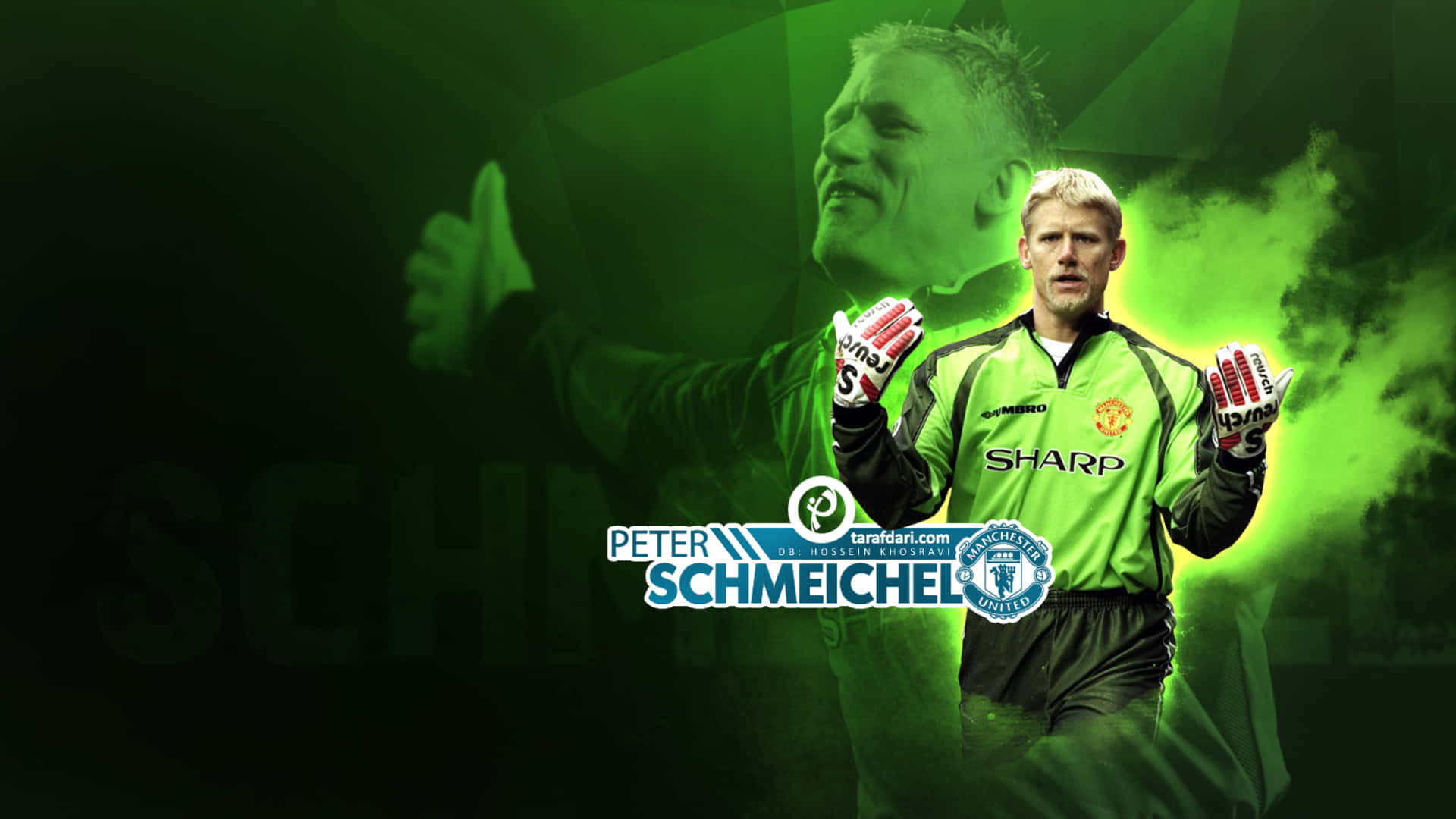 Peter Schmeichel Groen Grafiese Kuns Doelwagter Manchester United Muurpapier