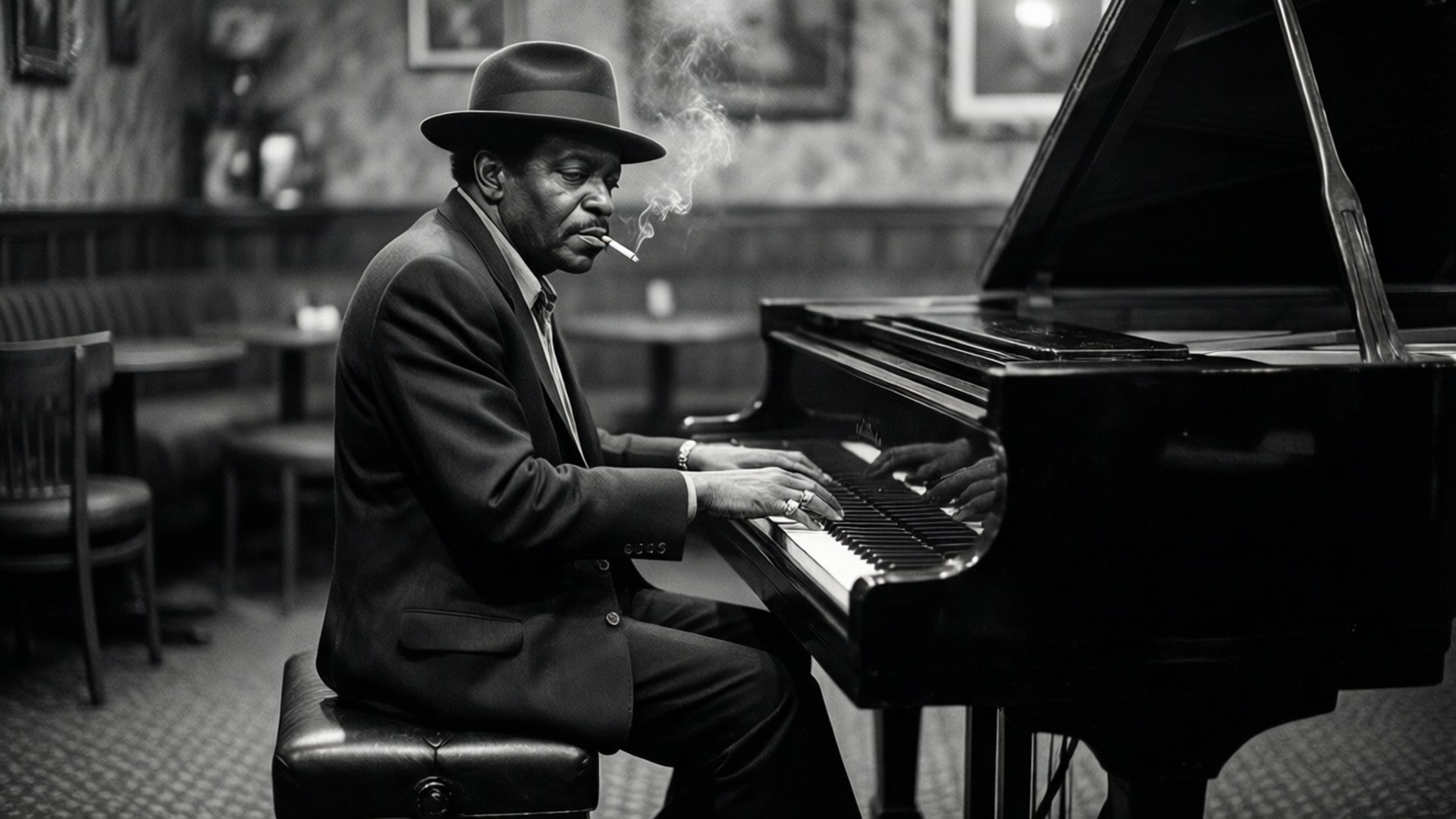 Piano-sitkamer Noir Muurpapier