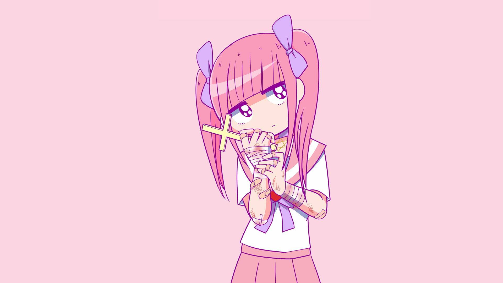 Pienk Anime Aestetiese Menhera-Chan Muurpapier