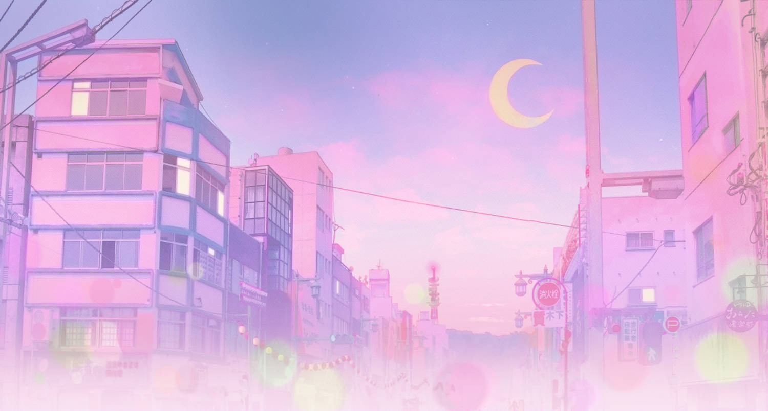 Pienk Anime-estetika Sailor Stad Muurpapier