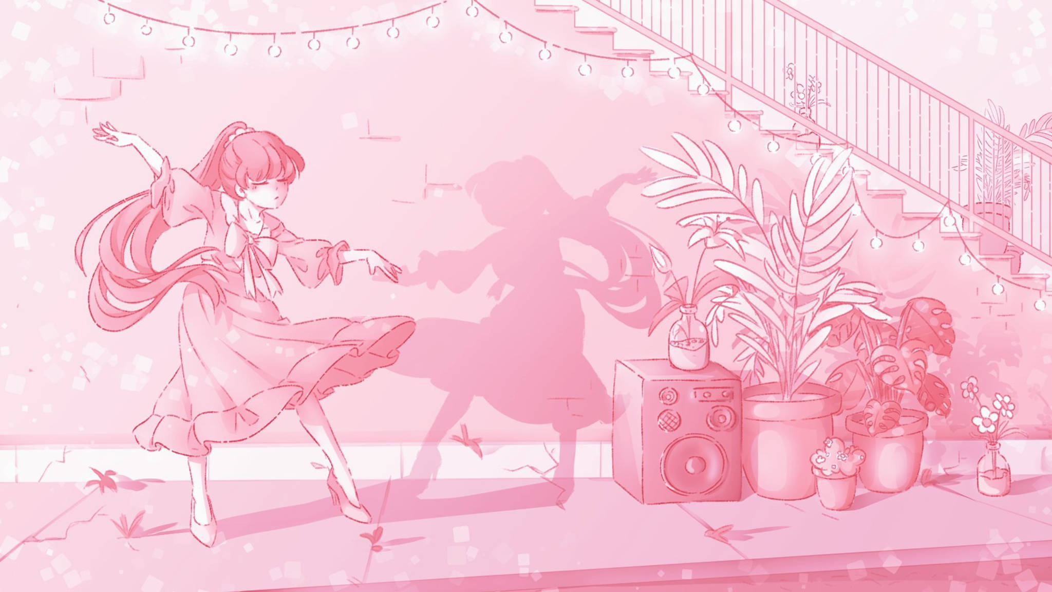 Pienk Anime Estetiese Danser Muurpapier