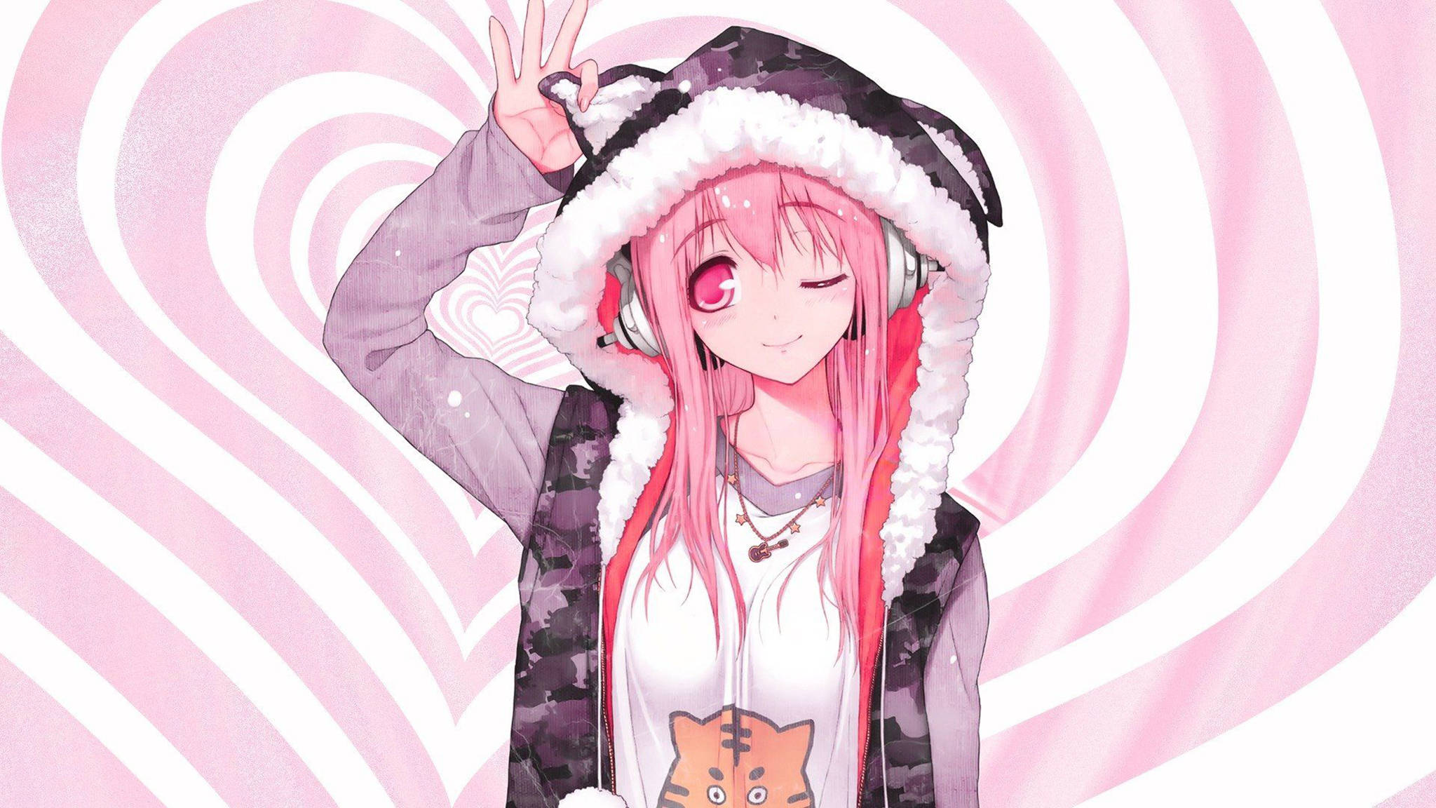 Pienk Anime Estetika Super Sonico Muurpapier