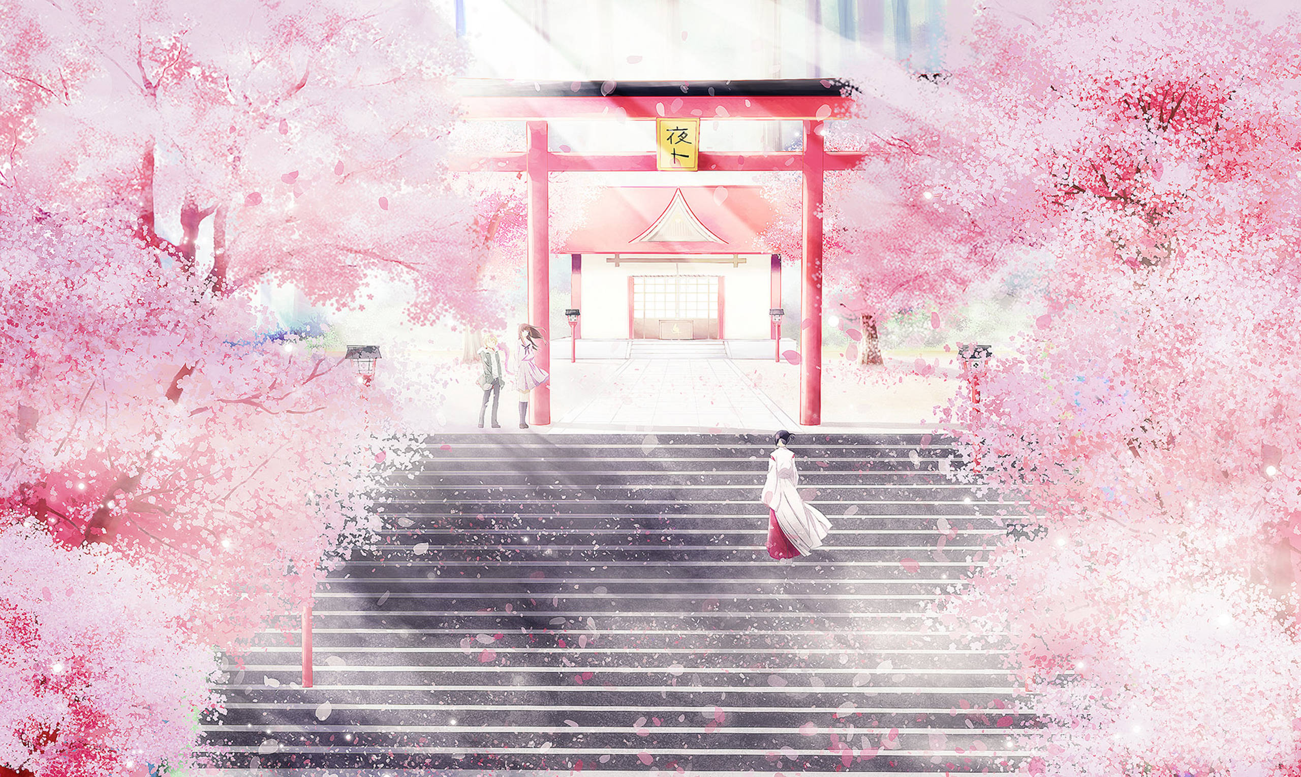 Pienk Anime-estetika Noragami-tempel Muurpapier