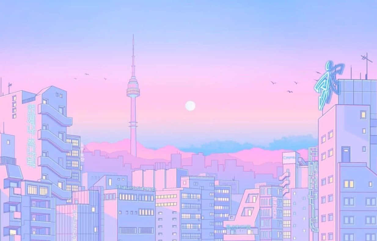 Pienk Anime Estetika prente Muurpapier
