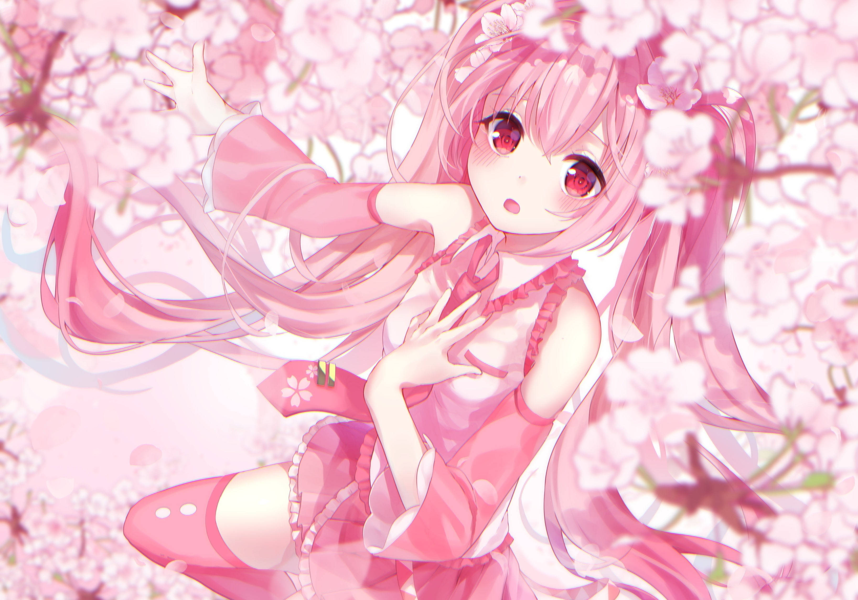 Pienk Blomme Anime Estetika Muurpapier