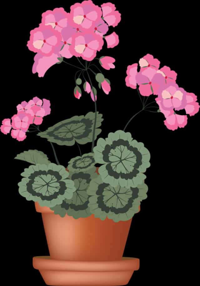 Pienk blomme in terracotta pot illustrasie Muurpapier