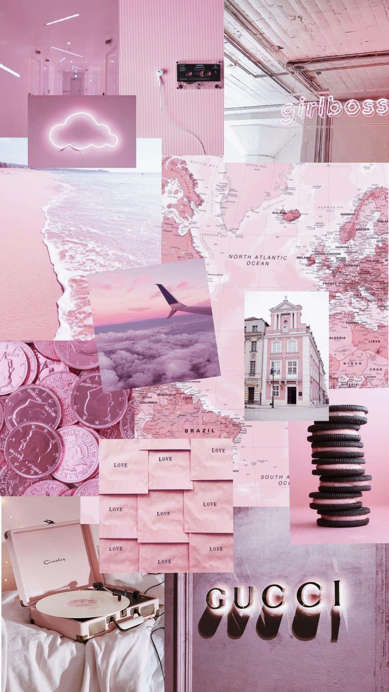 Pienk Collage Estetiese Plekke Agtergrond Muurpapier