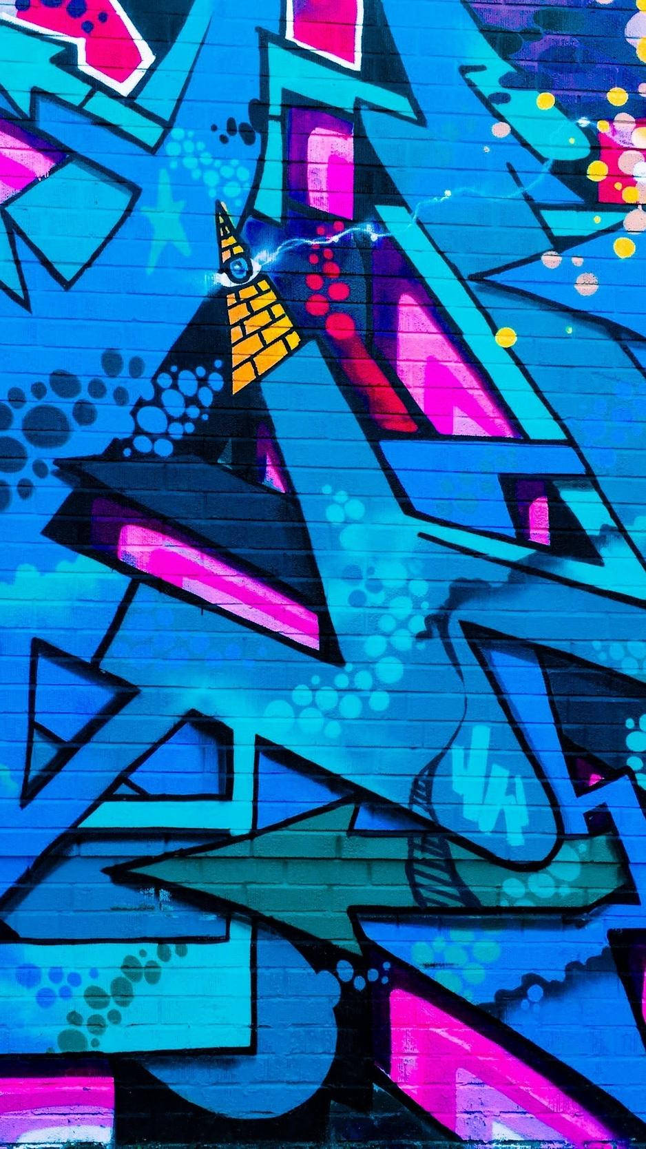 Pienk en Blou Abstrakte Muurgraffiti iPhone Muurpapier