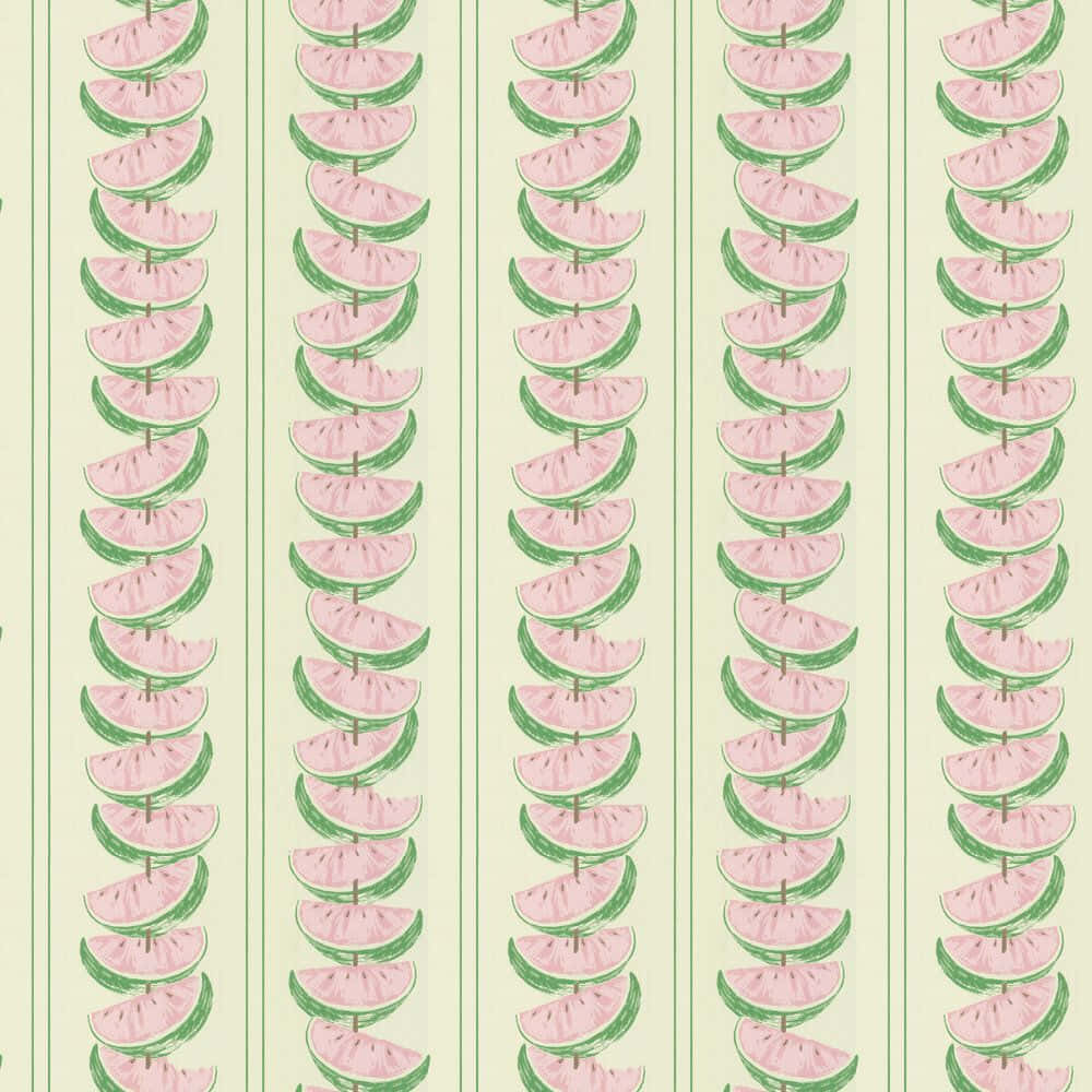 Pienk en Groen Estetiese Waatlemoenpatroon Kuns Muurpapier