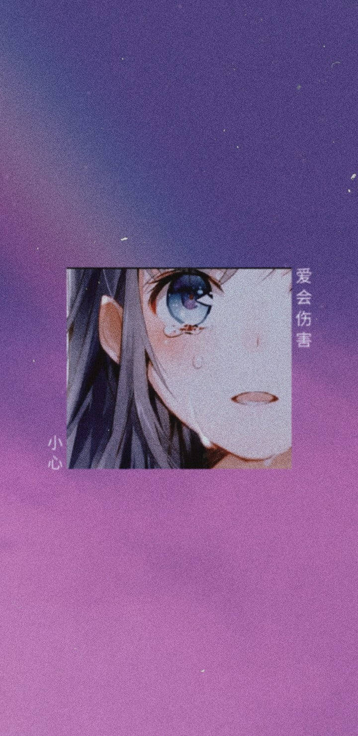 Pienk en Pers Hartseer Estetiese Anime Meisie — Anime meisie Muurpapier
