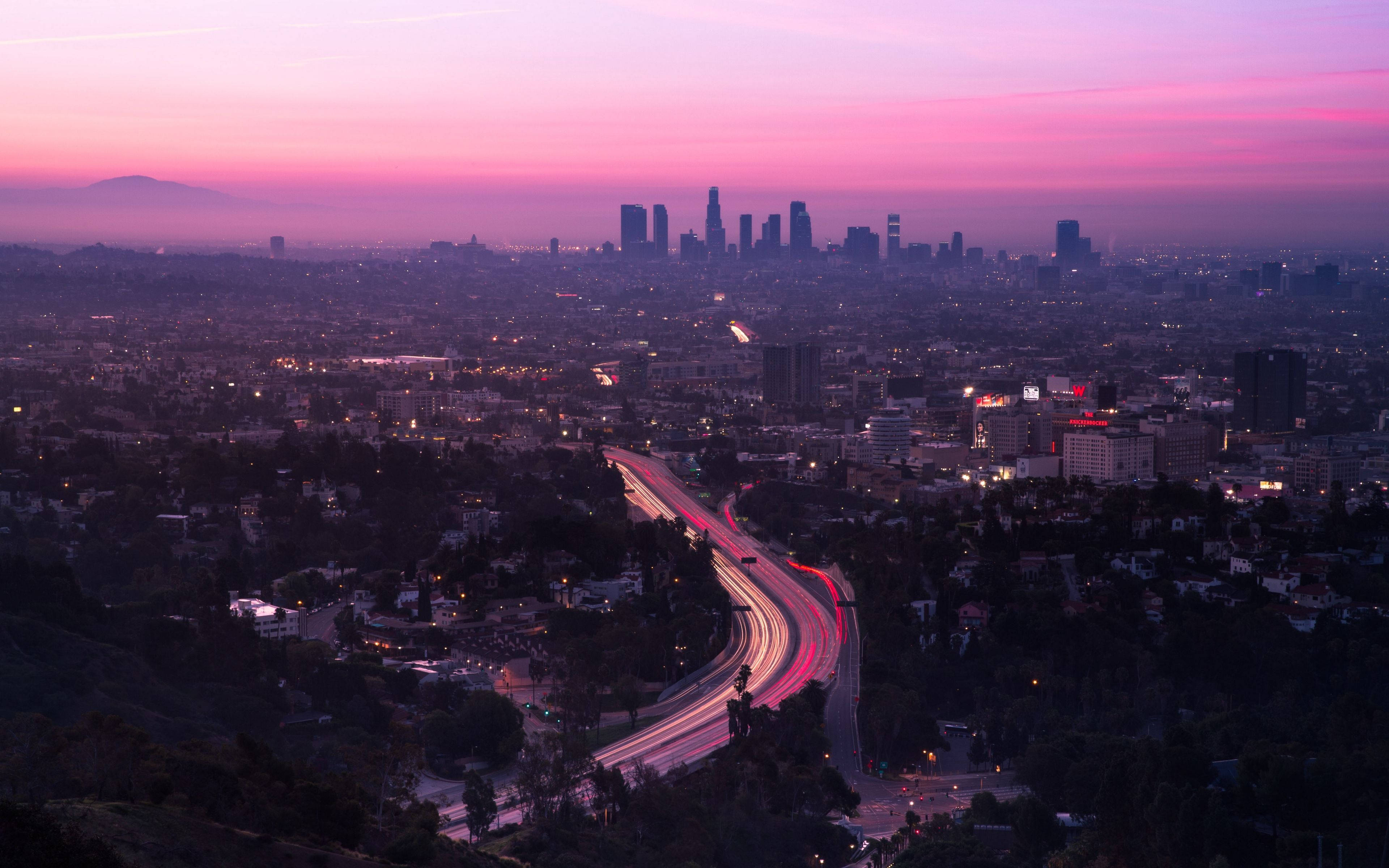 Pienk Estetiese Los Angeles Sonsondergang Muurpapier