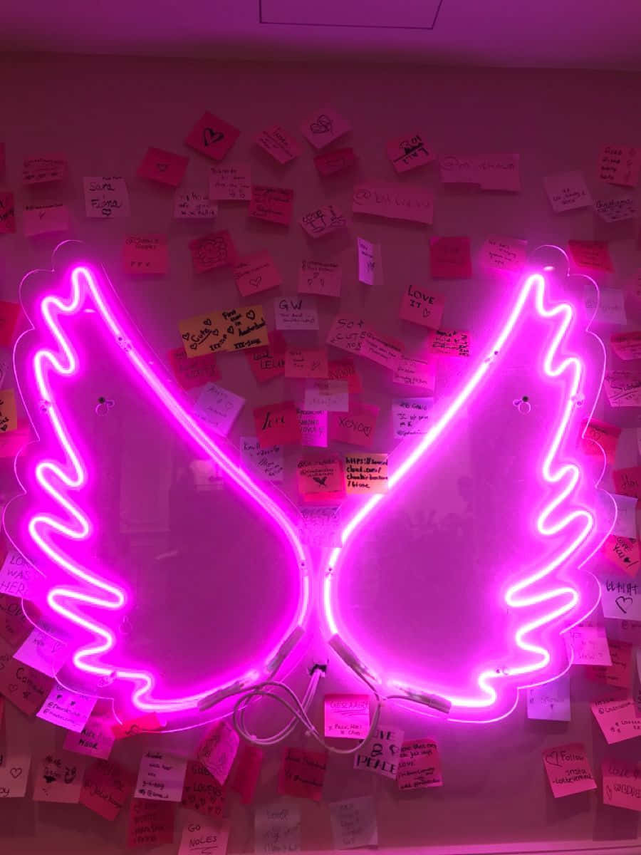 Pienk Estetiese Neon Vlerke Prent Muurpapier
