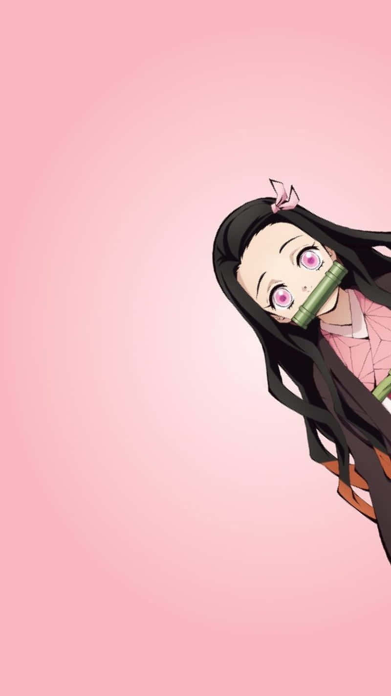 Pienk Estetiese Oulike Demon Slayer Karakter Nezuko Digitale Kuns Muurpapier