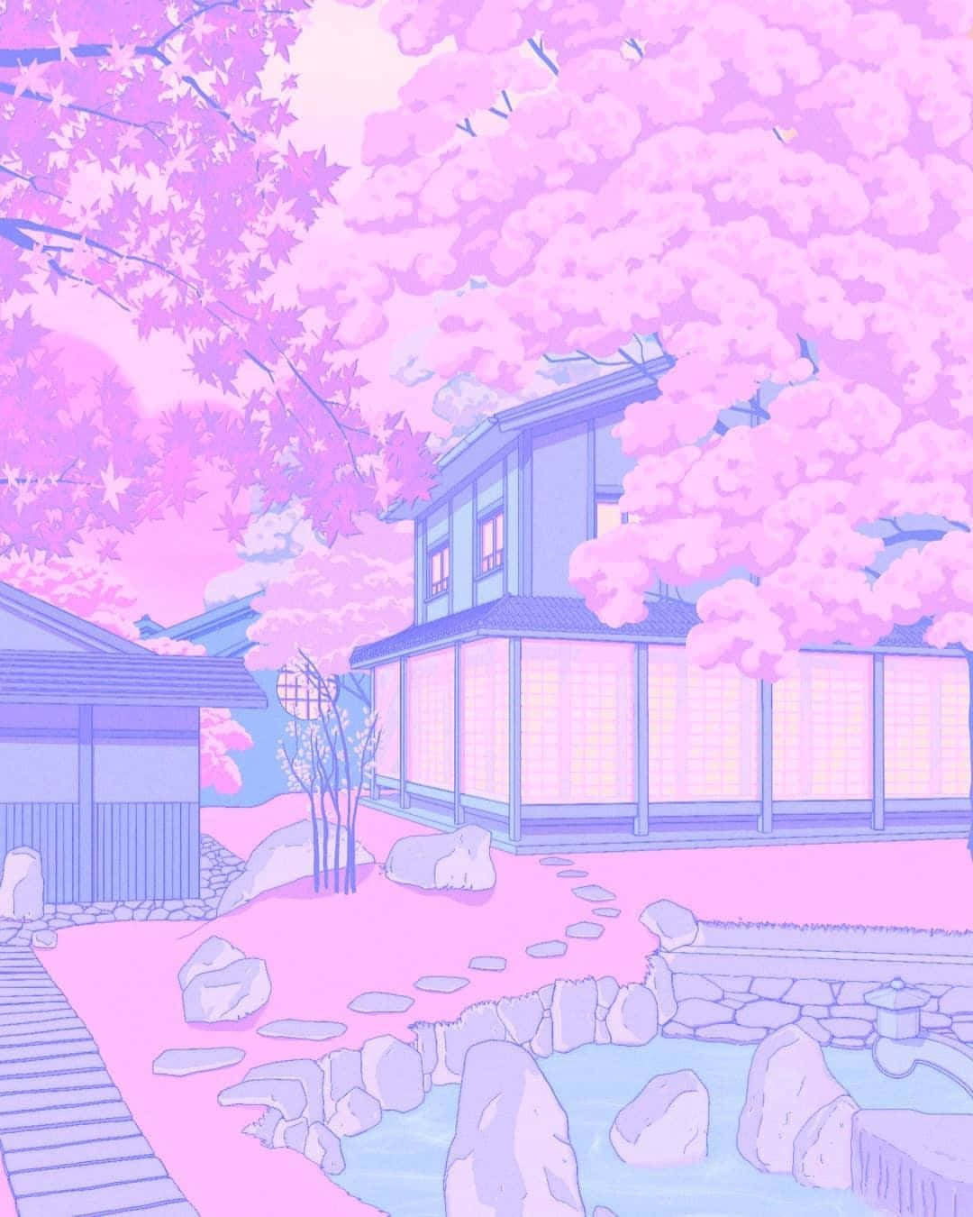 Pienk Estetiese Pastel Anime Kol Agtergrond Muurpapier
