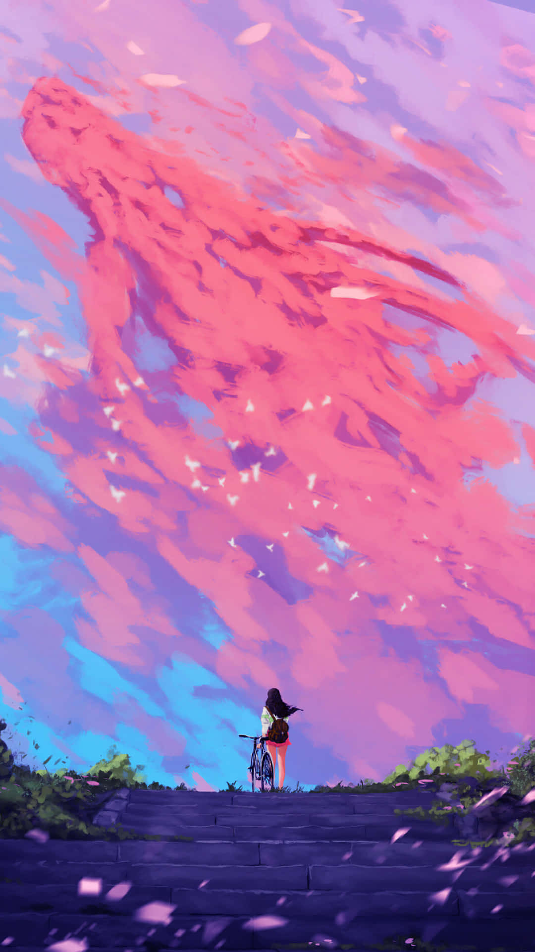 Pienk Estetiese Anime Foon Draak Wolke Muurpapier