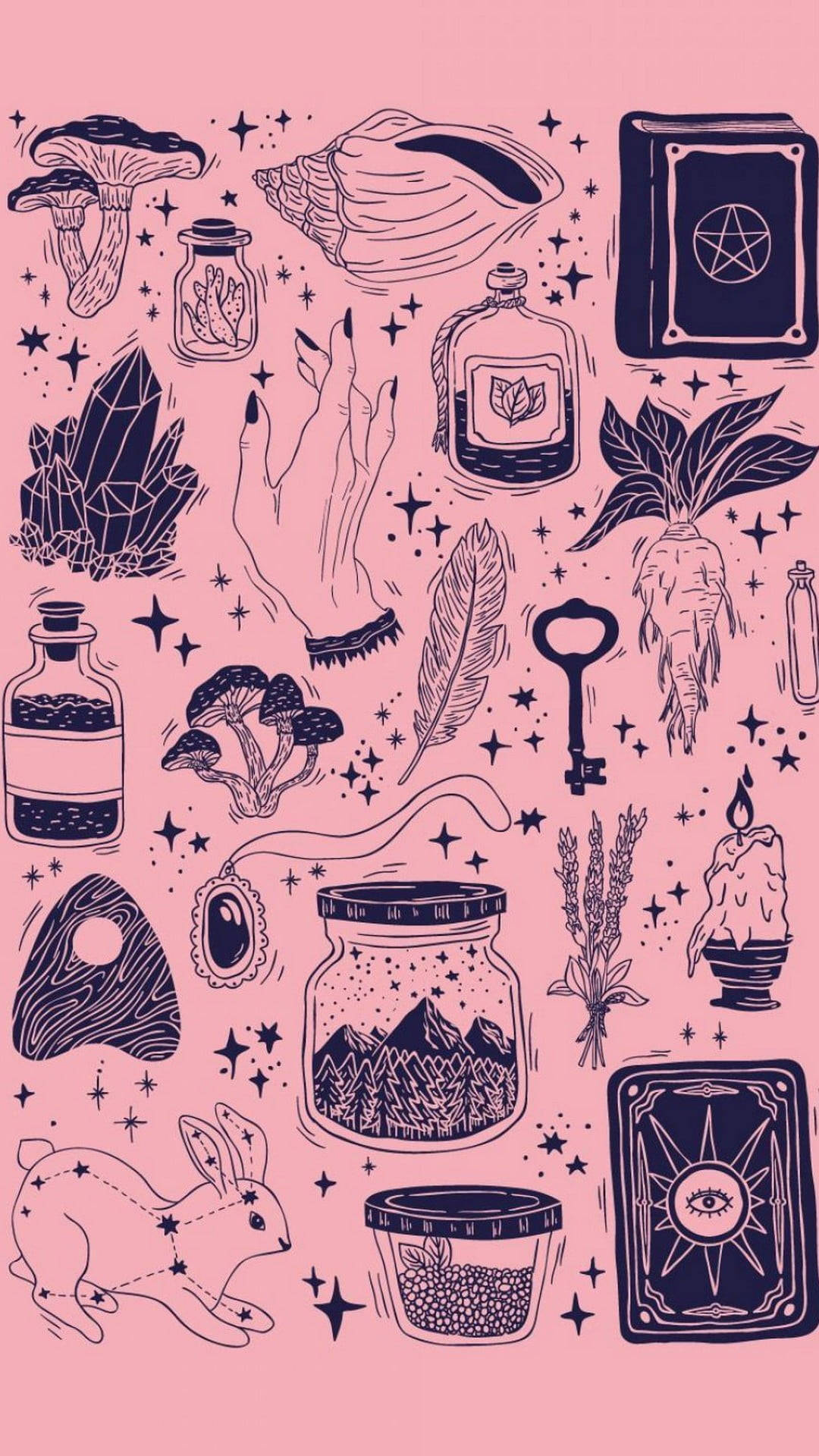Pienk Halloween Grunge Hekserig Muurpapier