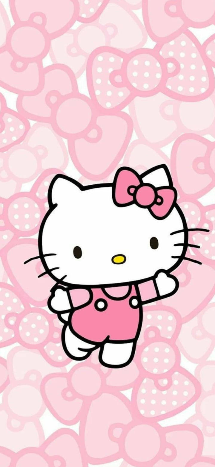 Pienk Hello Kitty met verskillende strikke Muurpapier