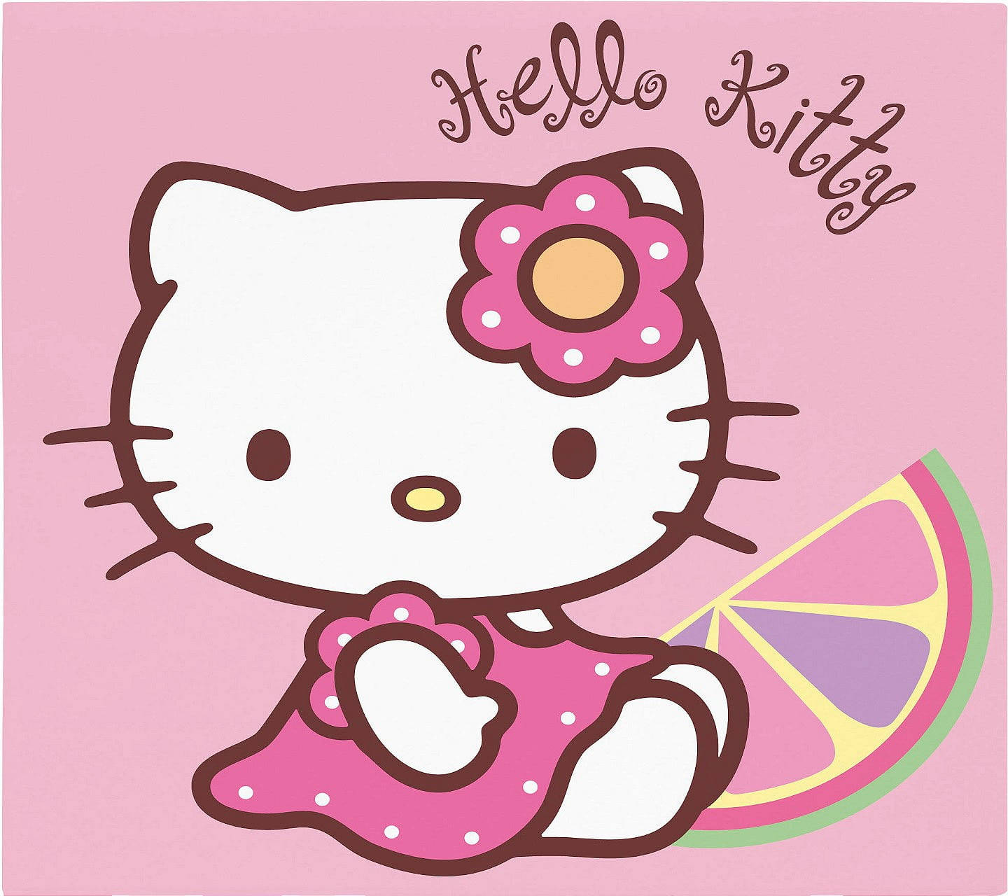 Pienk Hello Kitty met lemoenskyf Muurpapier