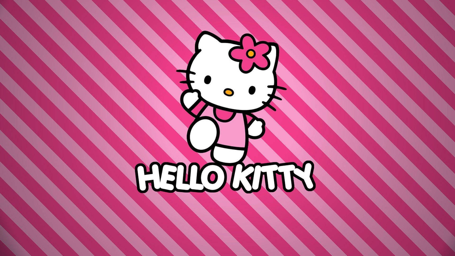 Pienk Hello Kitty met Strepe Agtergrond Muurpapier