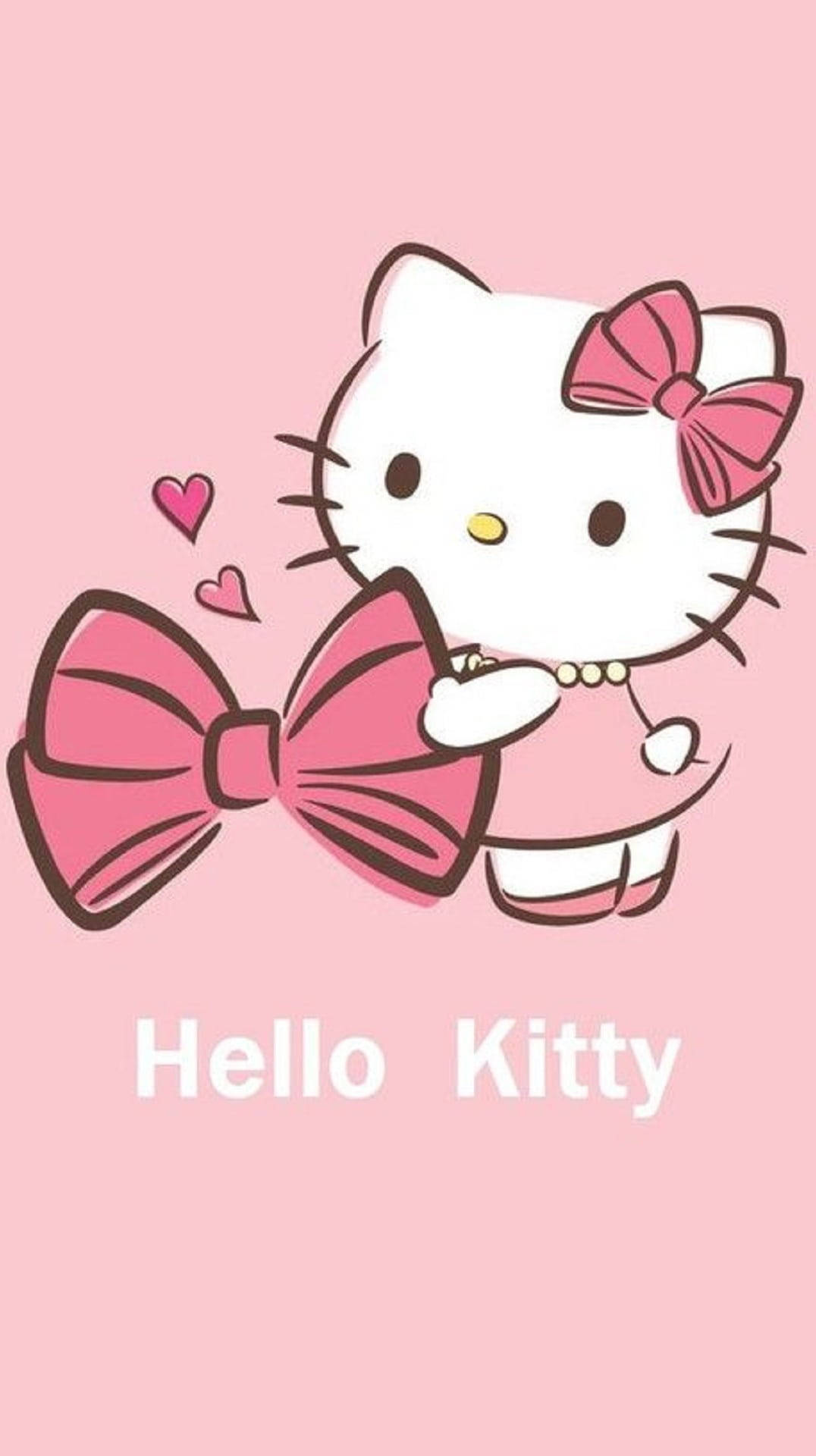 Pienk Hello Kitty wat 'n strik vashou Muurpapier