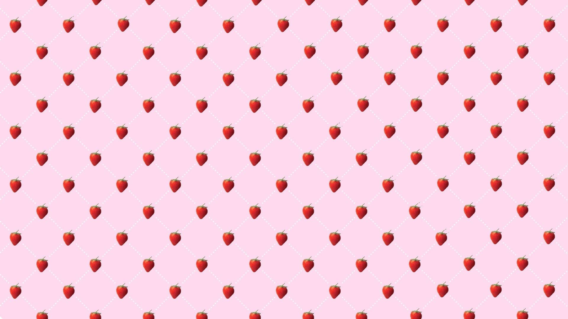Pienk Kawaii Aarbei Naatlose Patroon Muurpapier