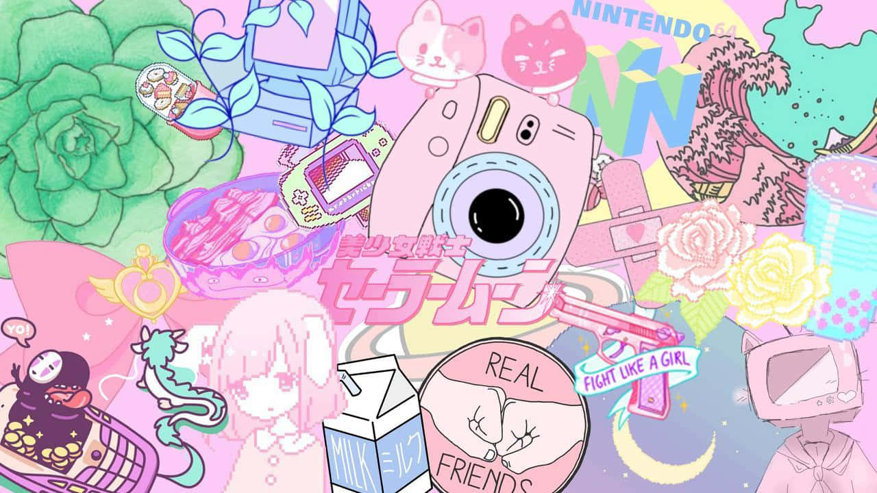 Pienk Kawaii-agtergrond vir 'n Soet Atmosfeer Muurpapier