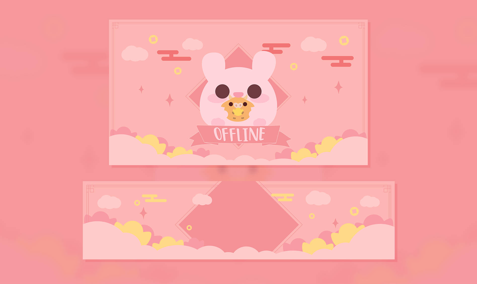 Pienk Kawaii Konyntjie Twitch Stroom Ontwerp Muurpapier