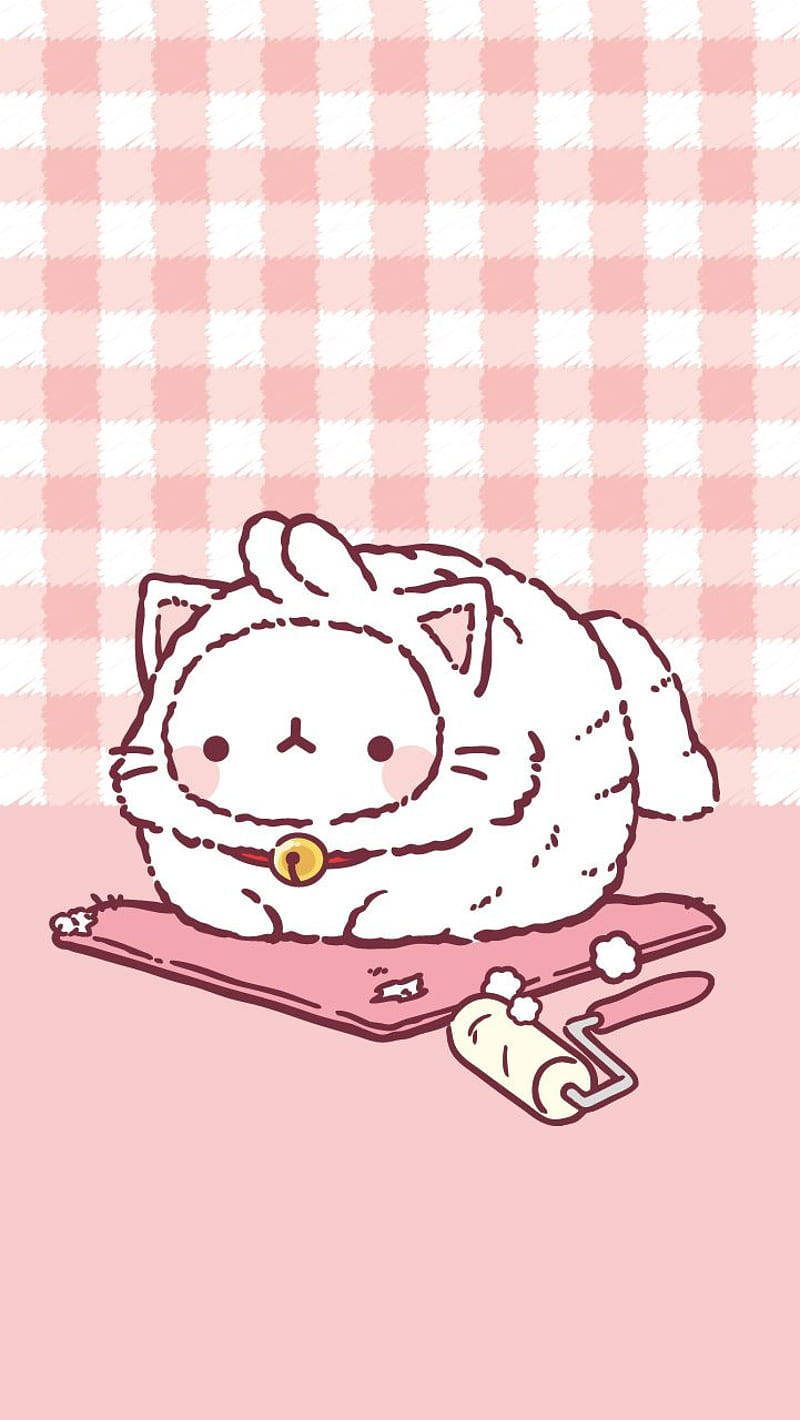 Pienk Kawaii Molang as 'n Kat Muurpapier