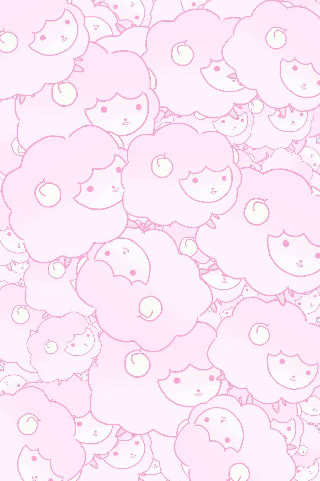 Pienk Kawaii Skaap Naaatlose Patroon Muurpapier