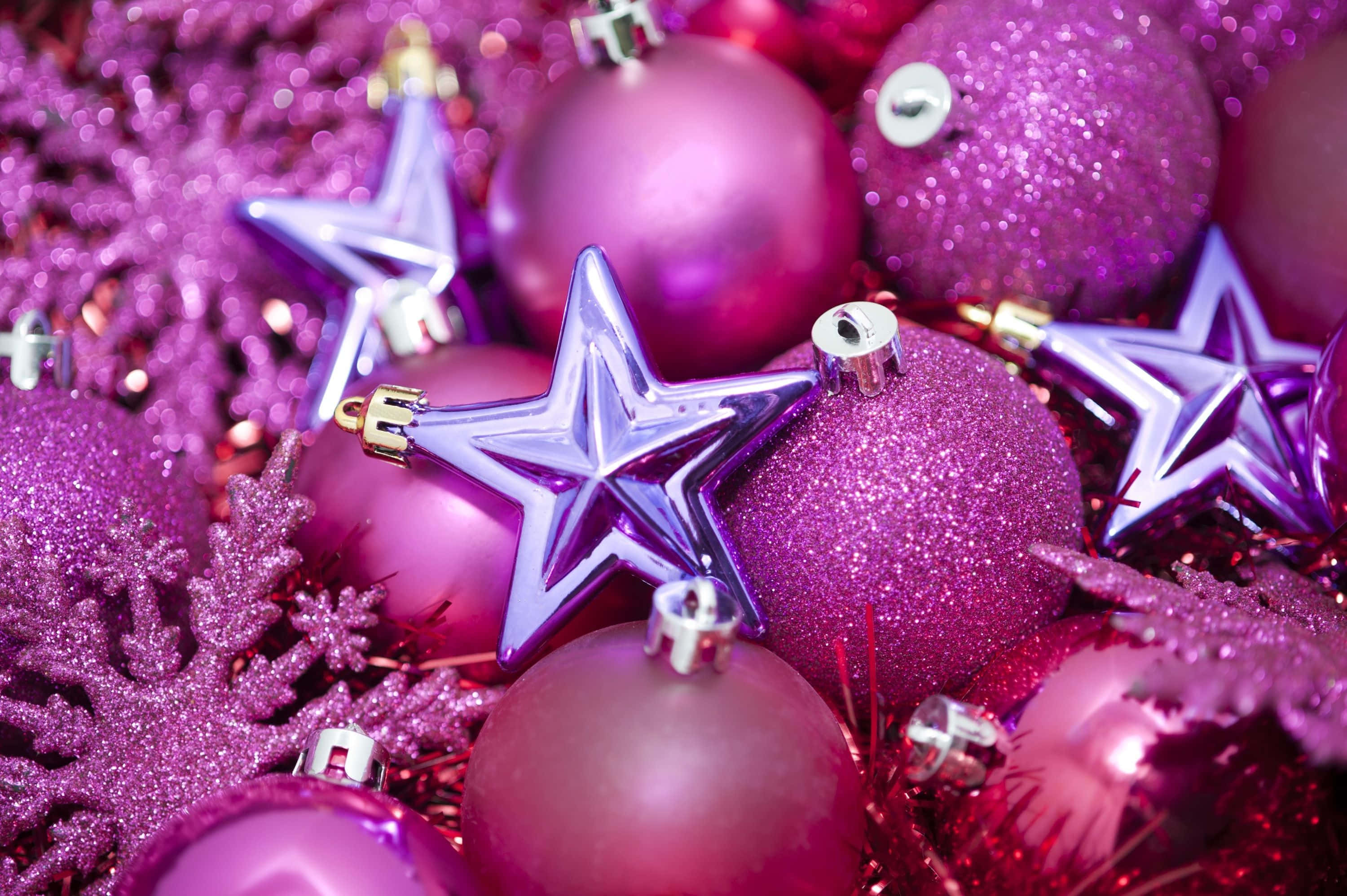 Pienk Kersfees Glitter Sterre Muurpapier