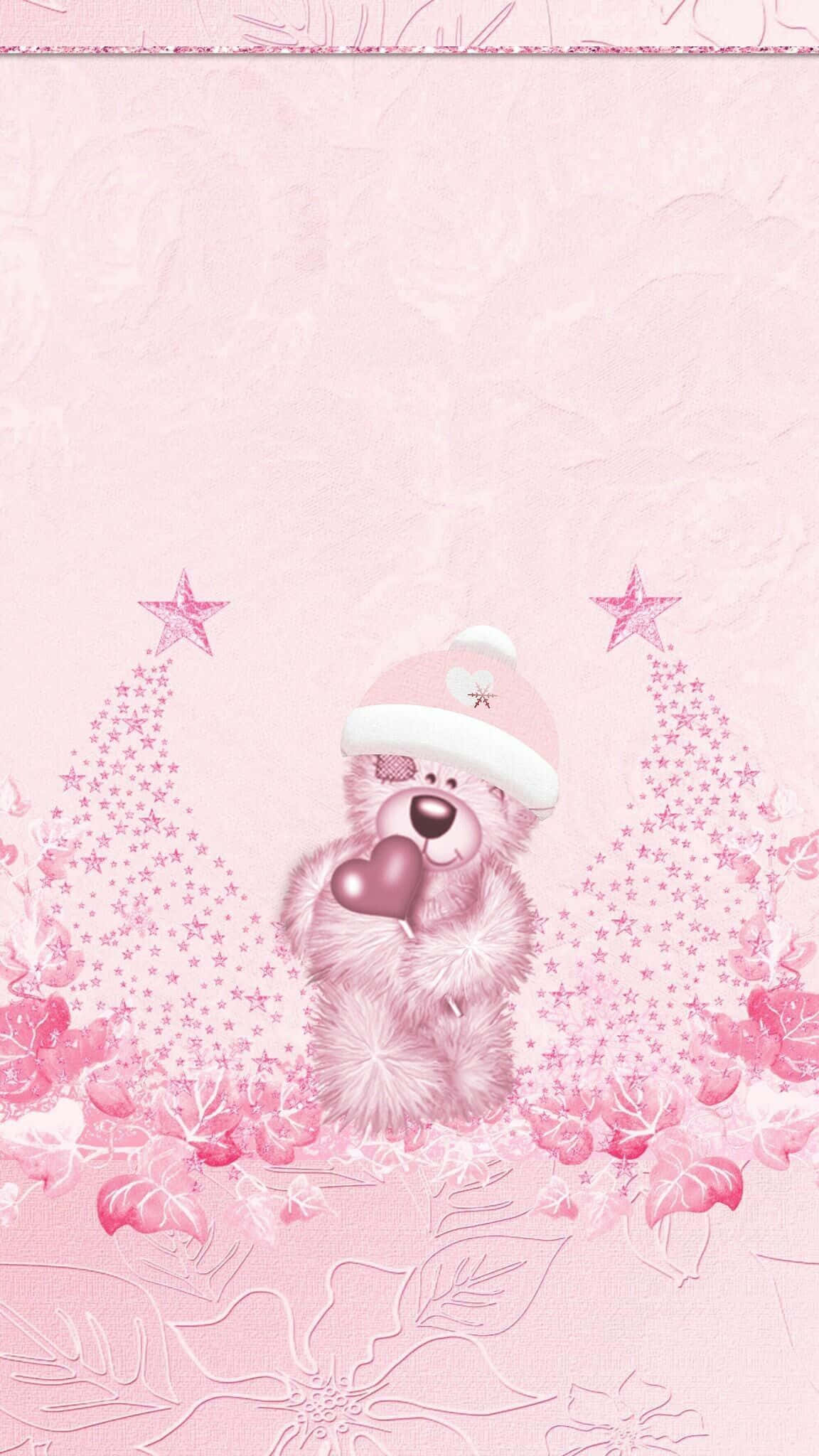 Pienk Kersfees Teddybeer Muurpapier