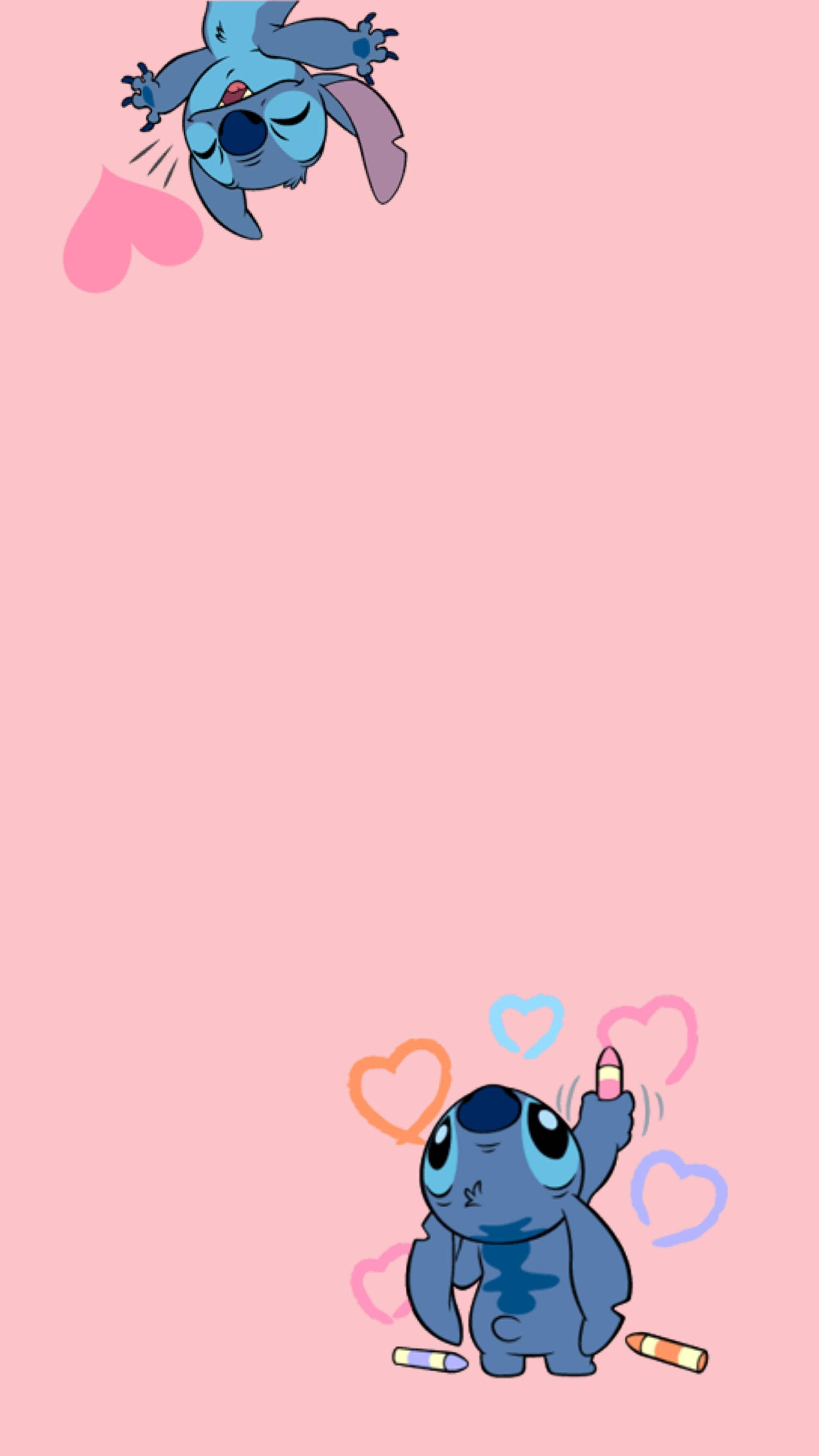 Pienk Lilo en Stitch iPhone Harte — Pienk estetiese GIF Muurpapier
