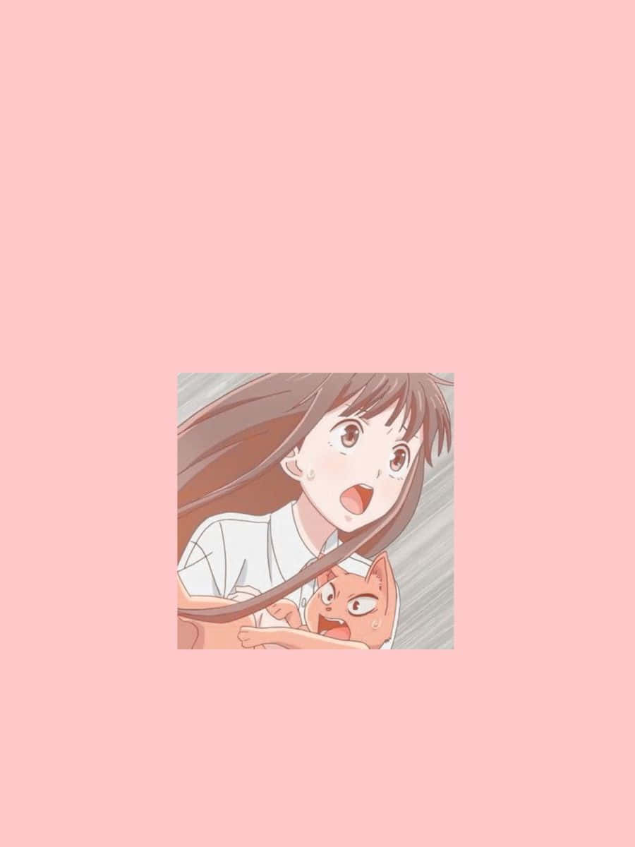 Pienk Minimalistiese Tohru Honda Fruits Basket Anime Muurpapier
