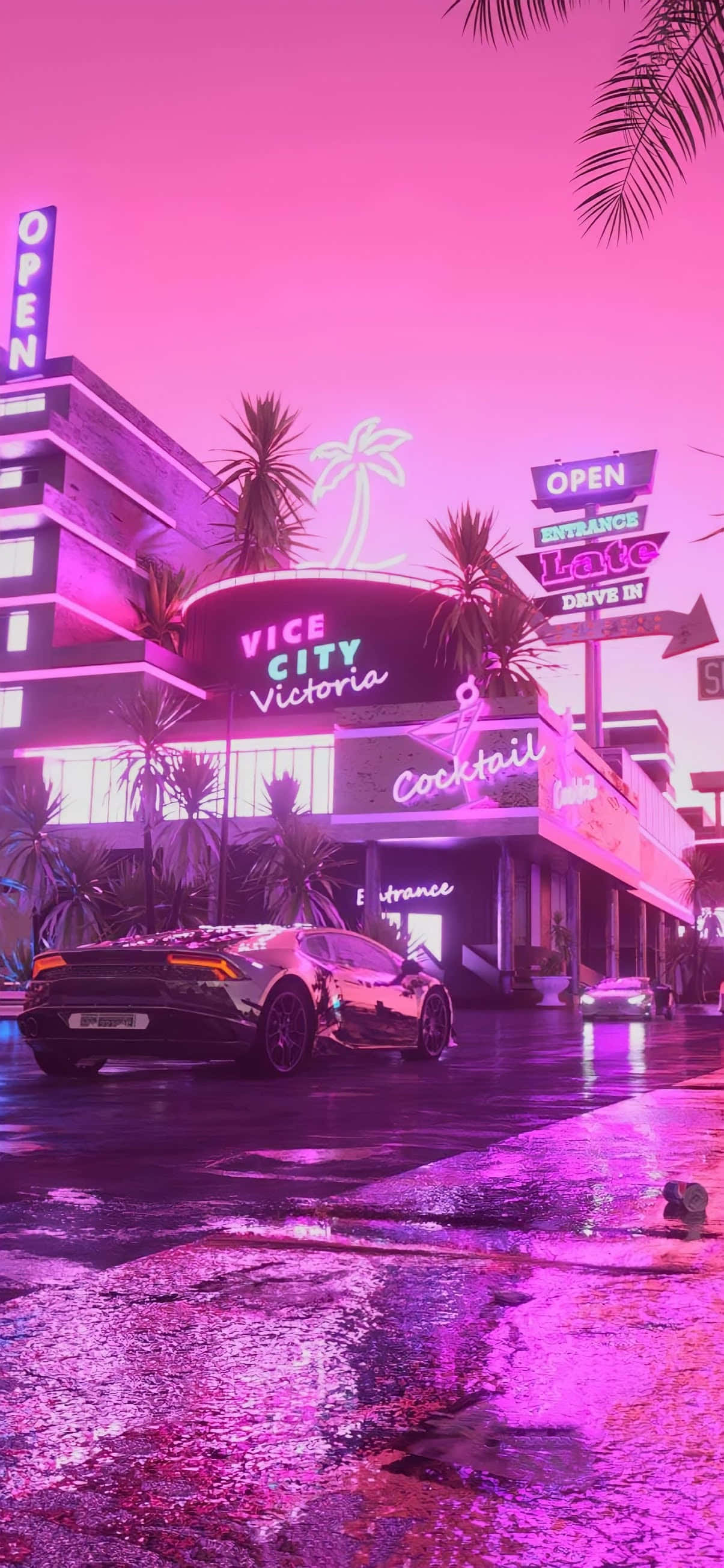 Pienk Neonlig GTA Vice City Nights Vaporwave-agtergrond Muurpapier