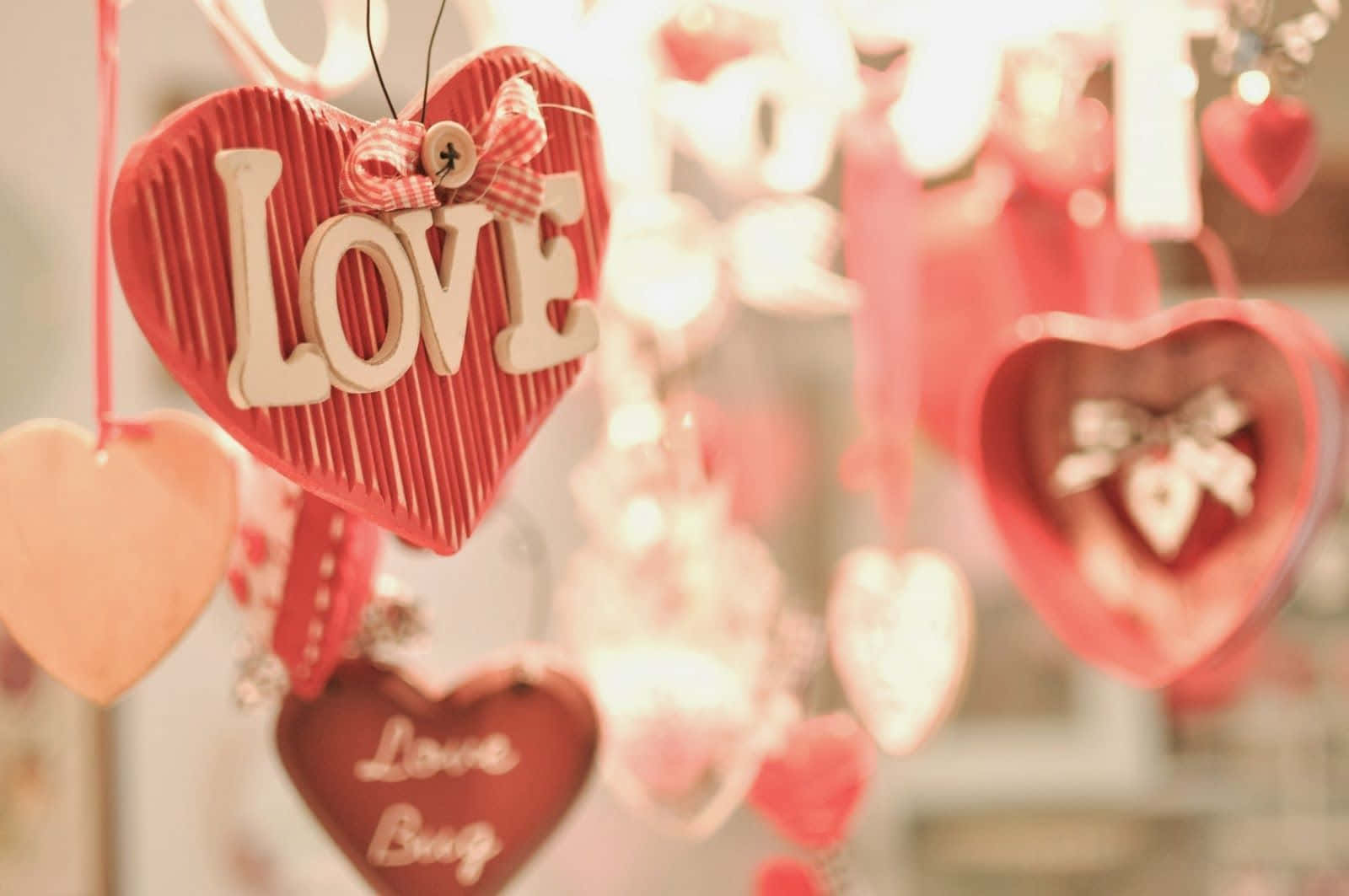 Pienk Oulike Valentynsdag Hartbanner Muurpapier